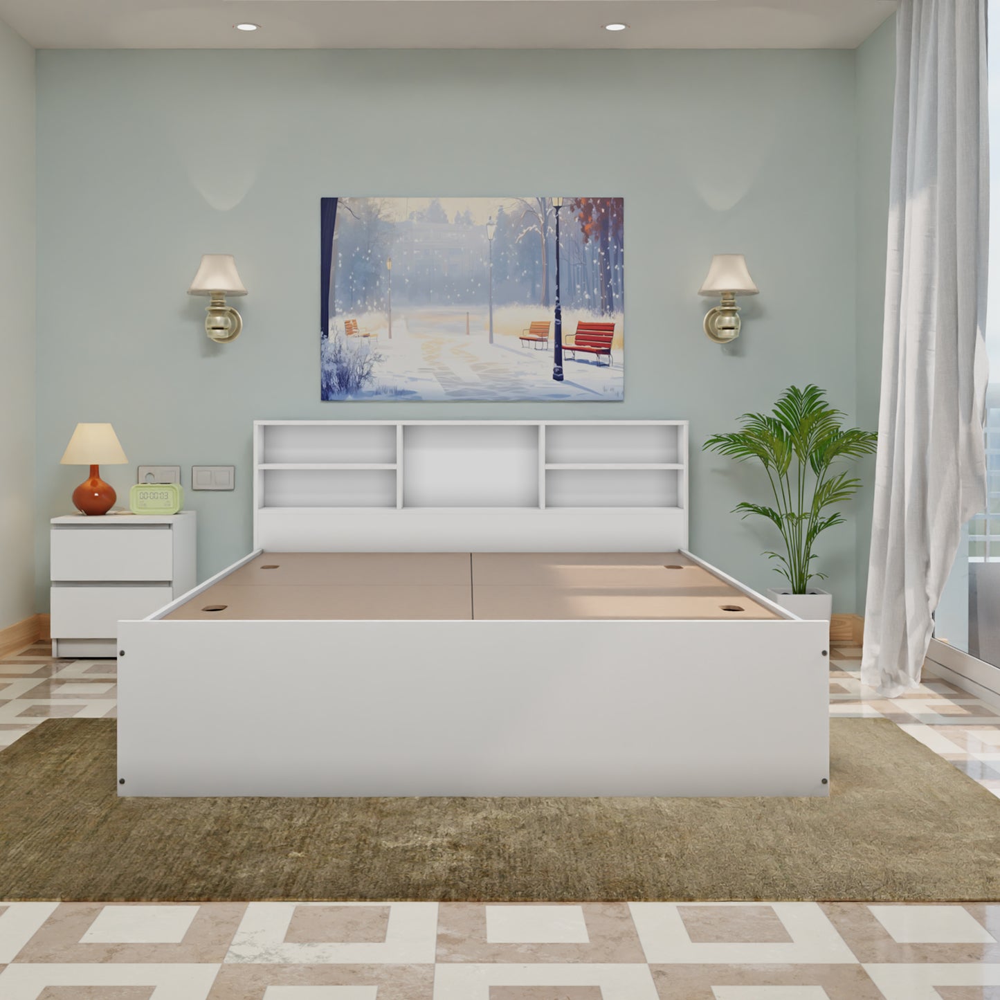 VIKI | Head Shelf Engineered Wood Bed with Storage, Bedroom Bed Bedroom Furniture Sets VIKI FURNITURE