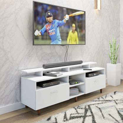 TV Unit | 2 Drawers, Open Shelves & Extension | Single Color TV & Entertainment Unit VIKI FURNITURE
