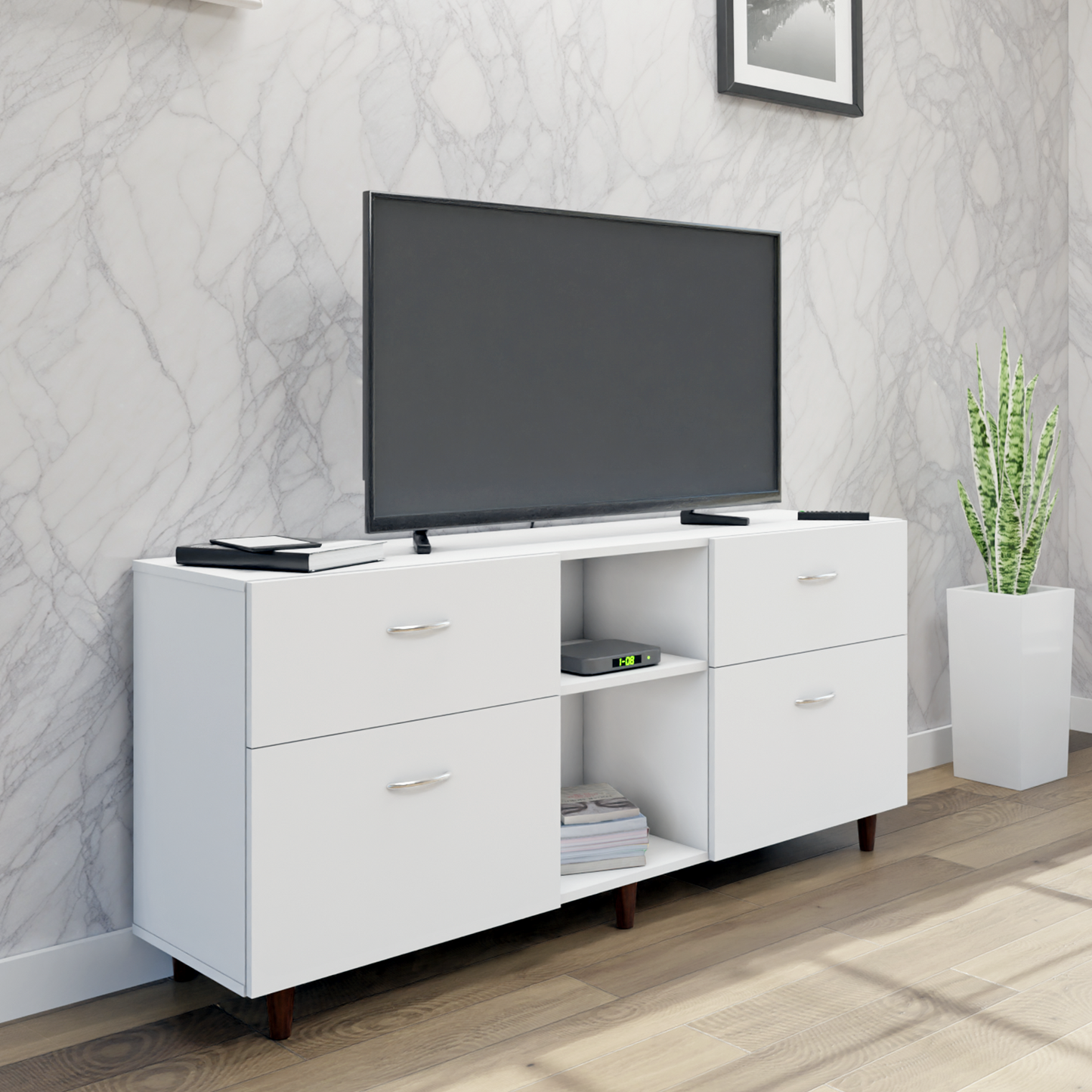 TV unit | 4 Drawers, Open Shelves | Single Color TV & Entertainment Unit VIKI FURNITURE