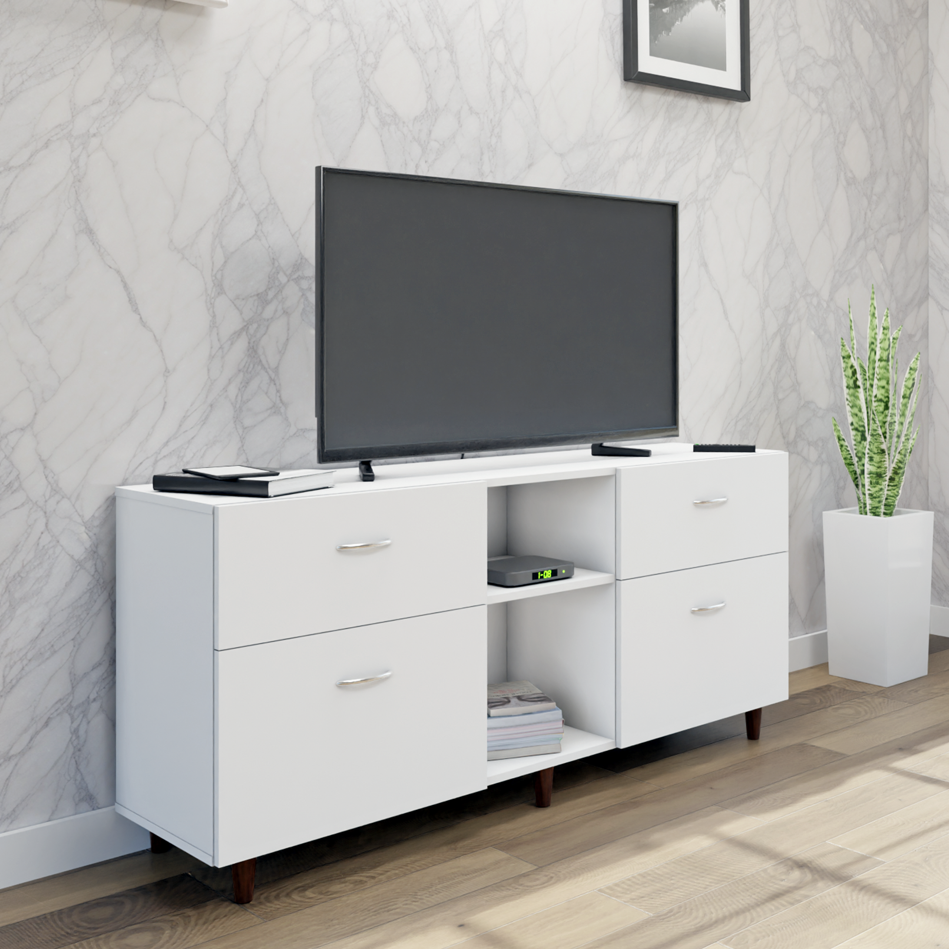TV unit | 4 Drawers, Open Shelves | Single Color TV & Entertainment Unit VIKI FURNITURE