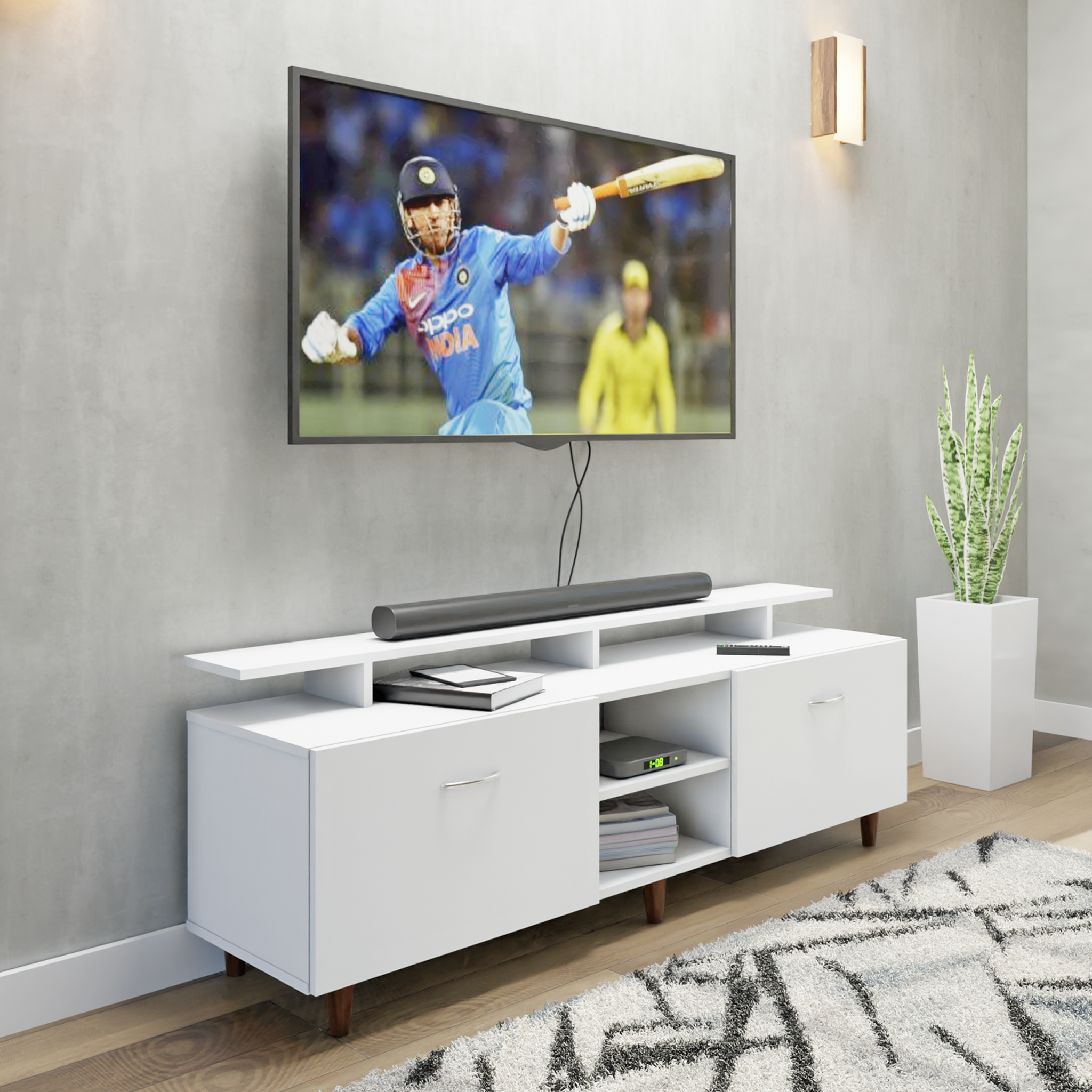 TV Unit | Drawers, Open Shelf & Extension | Single Color TV & Entertainment Unit VIKI FURNITURE White