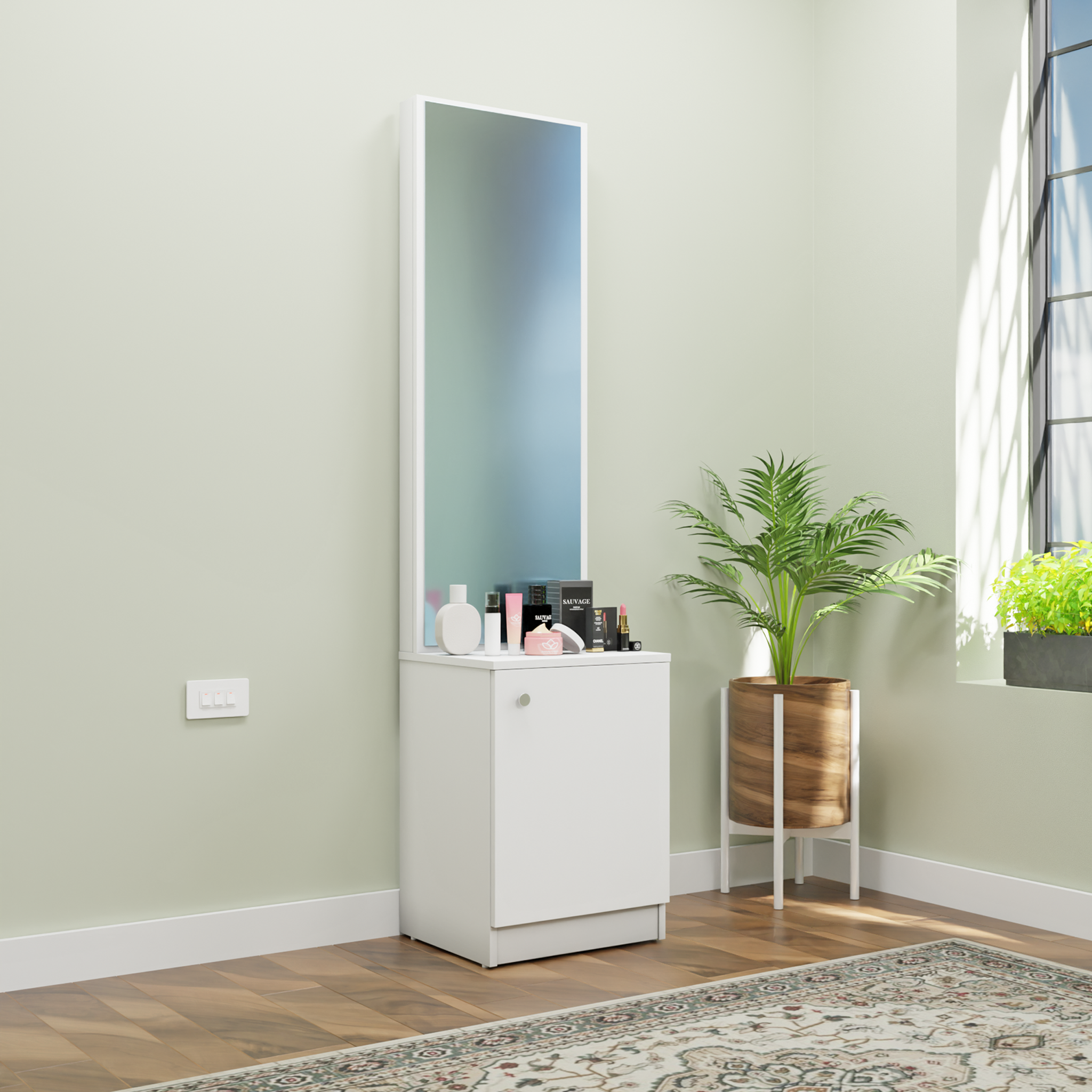 Dressing Table with Mirror Door | Shelves Dressing Table VIKI FURNITURE White