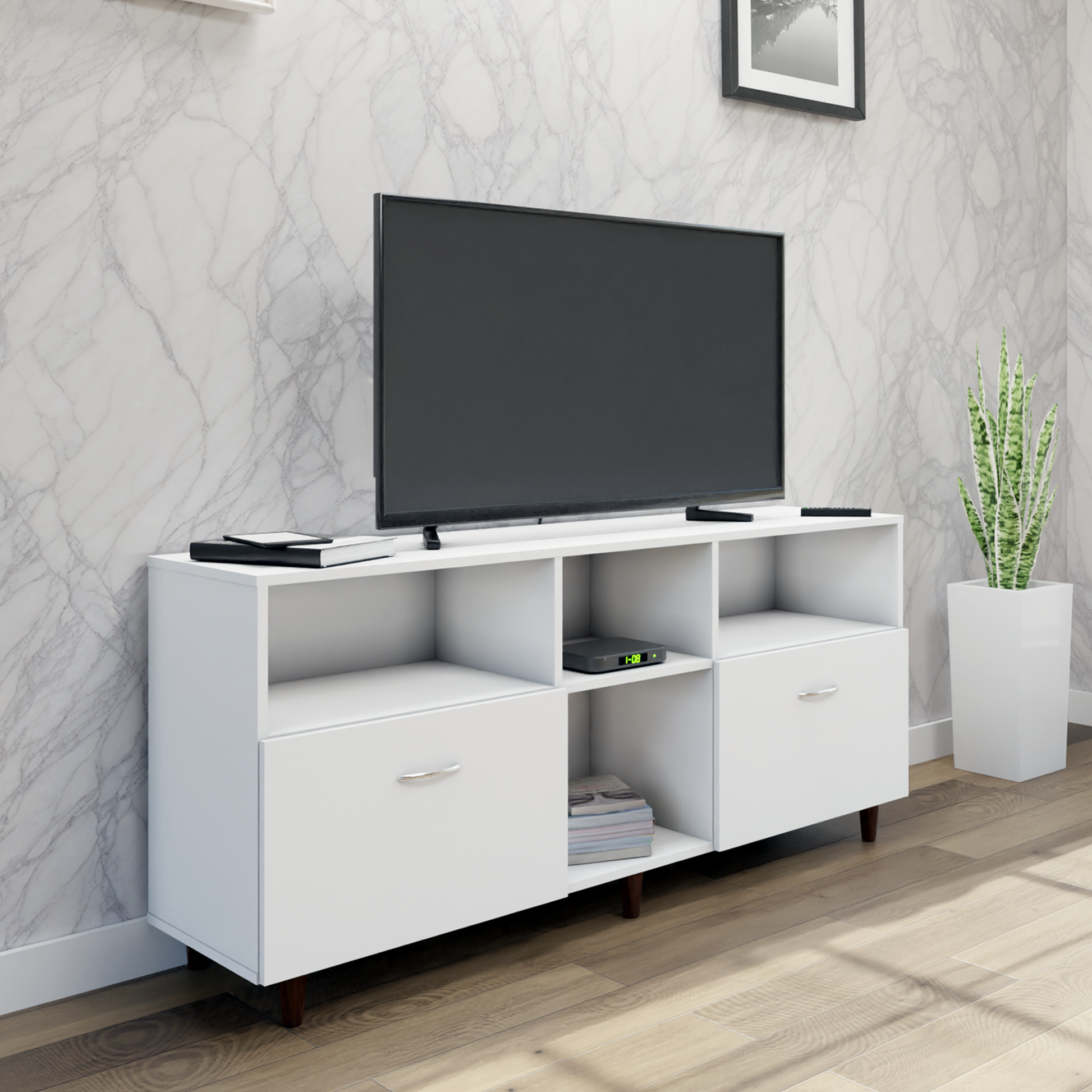 TV unit | 2 Drawers, Shelf & Open Shelves | Single Color TV & Entertainment Unit VIKI FURNITURE