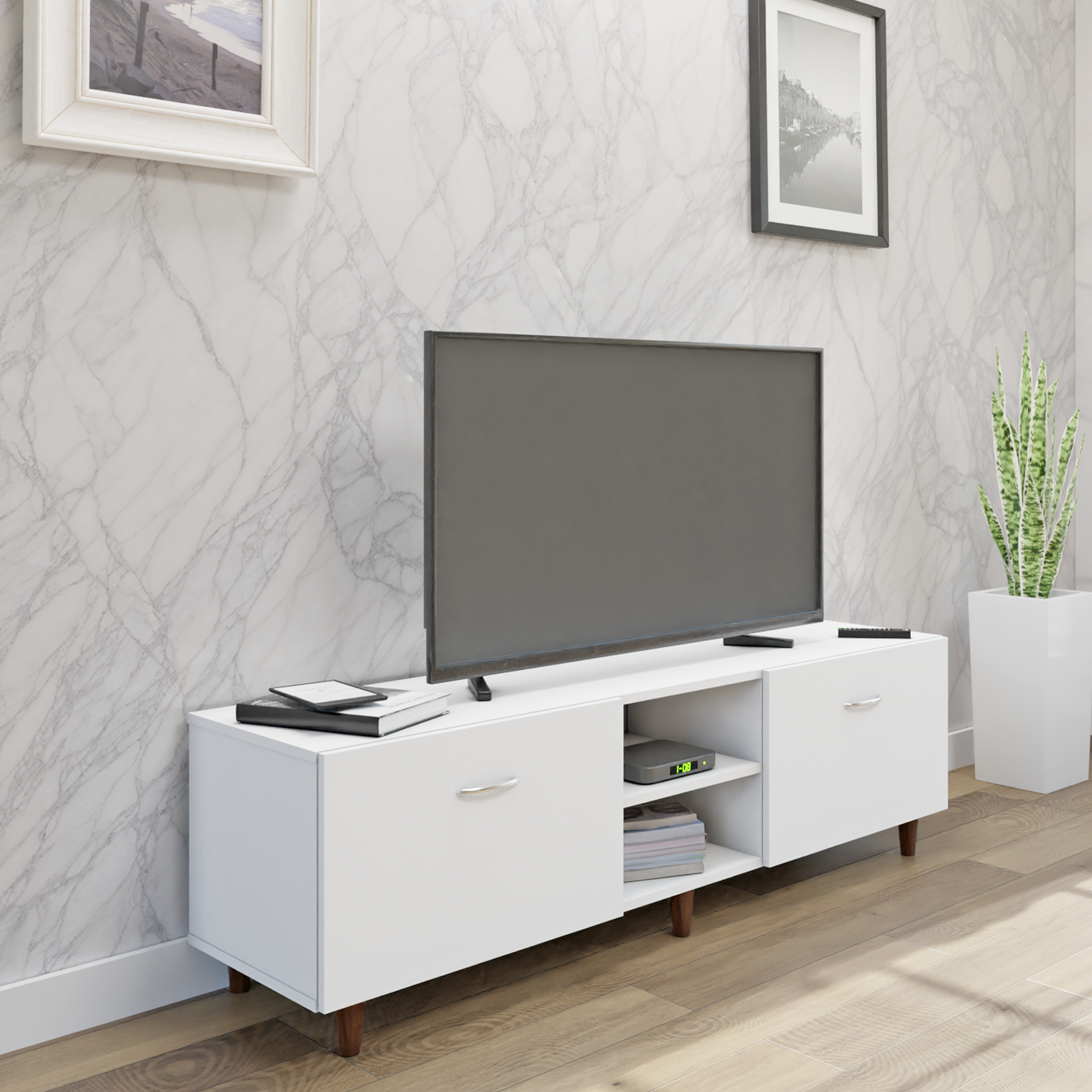 TV Unit | Drawers, Open Shelf | Single Color TV & Entertainment Unit VIKI FURNITURE White