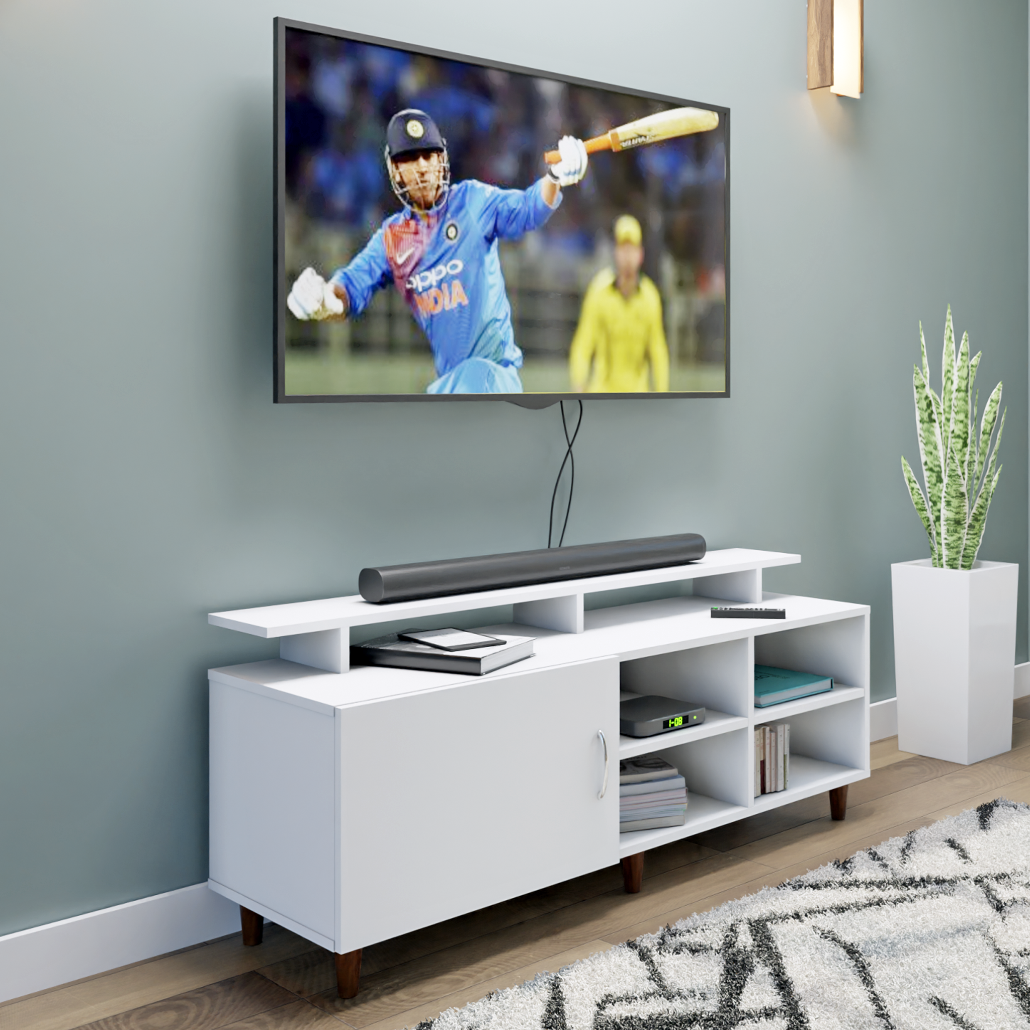 TV Unit | 1 Door, Open Shelves & Extension | Single Color TV & Entertainment Unit VIKI FURNITURE