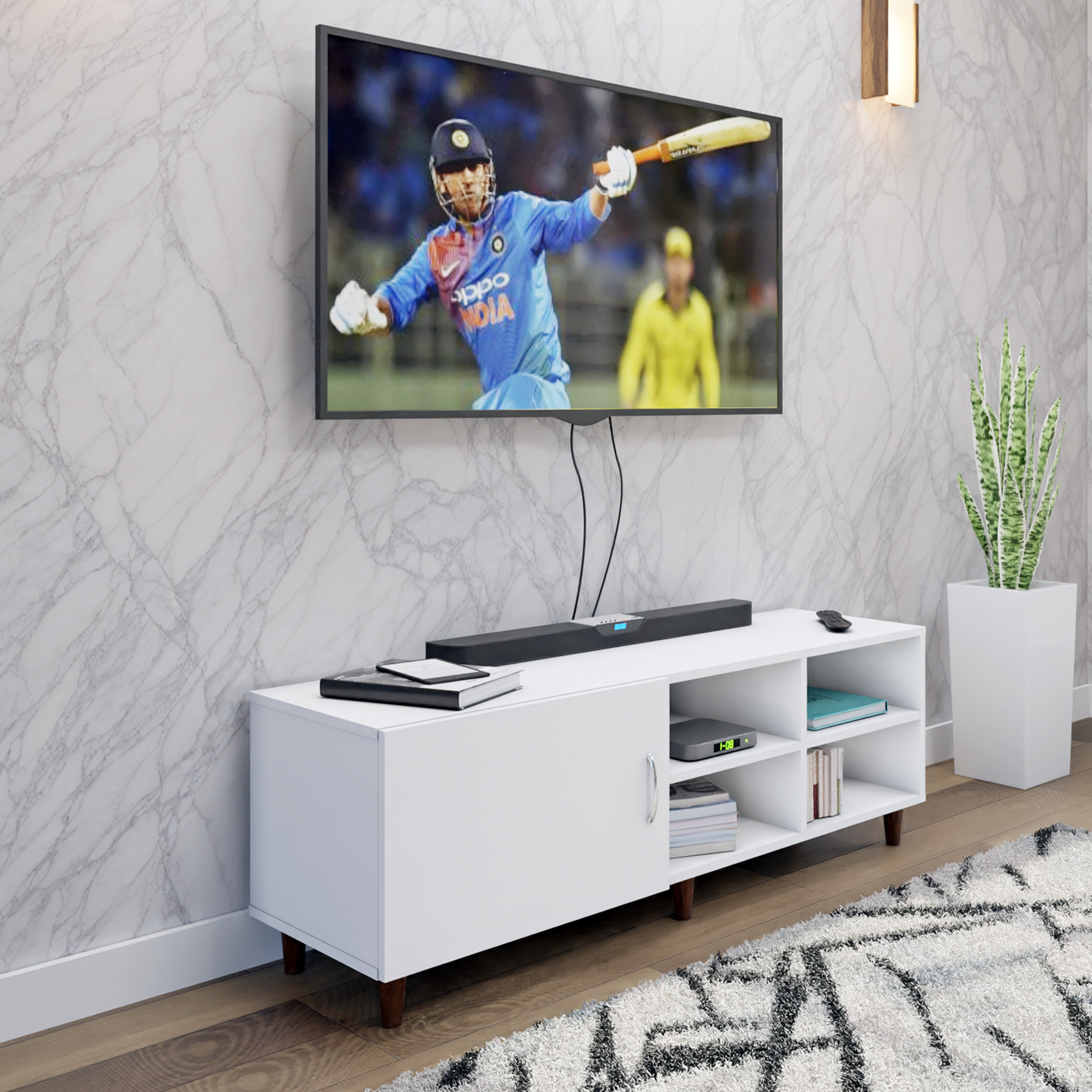 TV Unit | 1 Door, Open Shelves | Single Color TV & Entertainment Unit VIKI FURNITURE