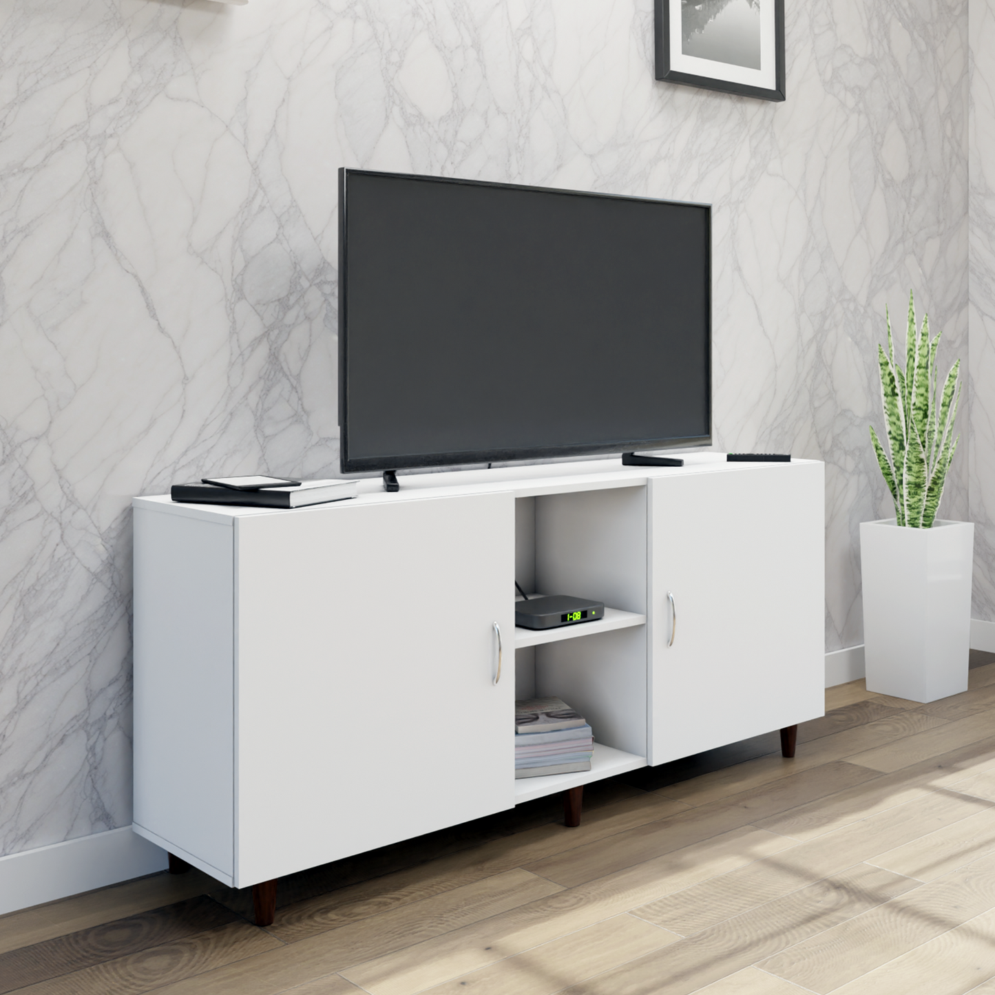 TV Unit | 2 Doors, Open Shelves | Single Color TV & Entertainment Unit VIKI FURNITURE