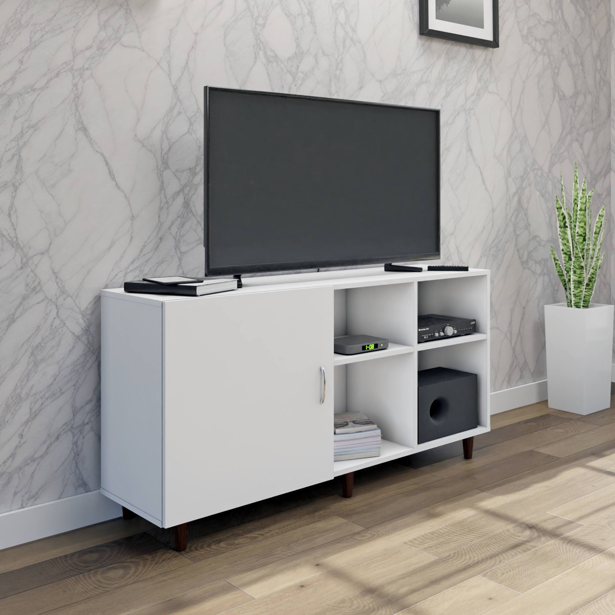TV Unit | 1 Door, Open Shelves | Single Color TV & Entertainment Unit VIKI FURNITURE