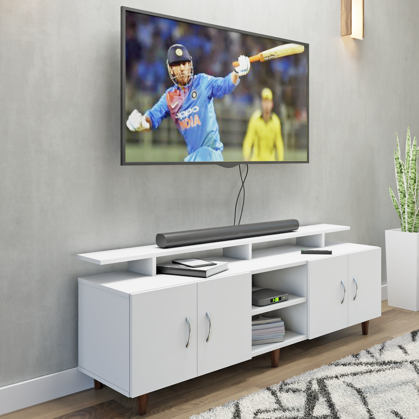 TV unit | 4 Doors, Open Shelves & Extension | Single Color TV & Entertainment Unit VIKI FURNITURE