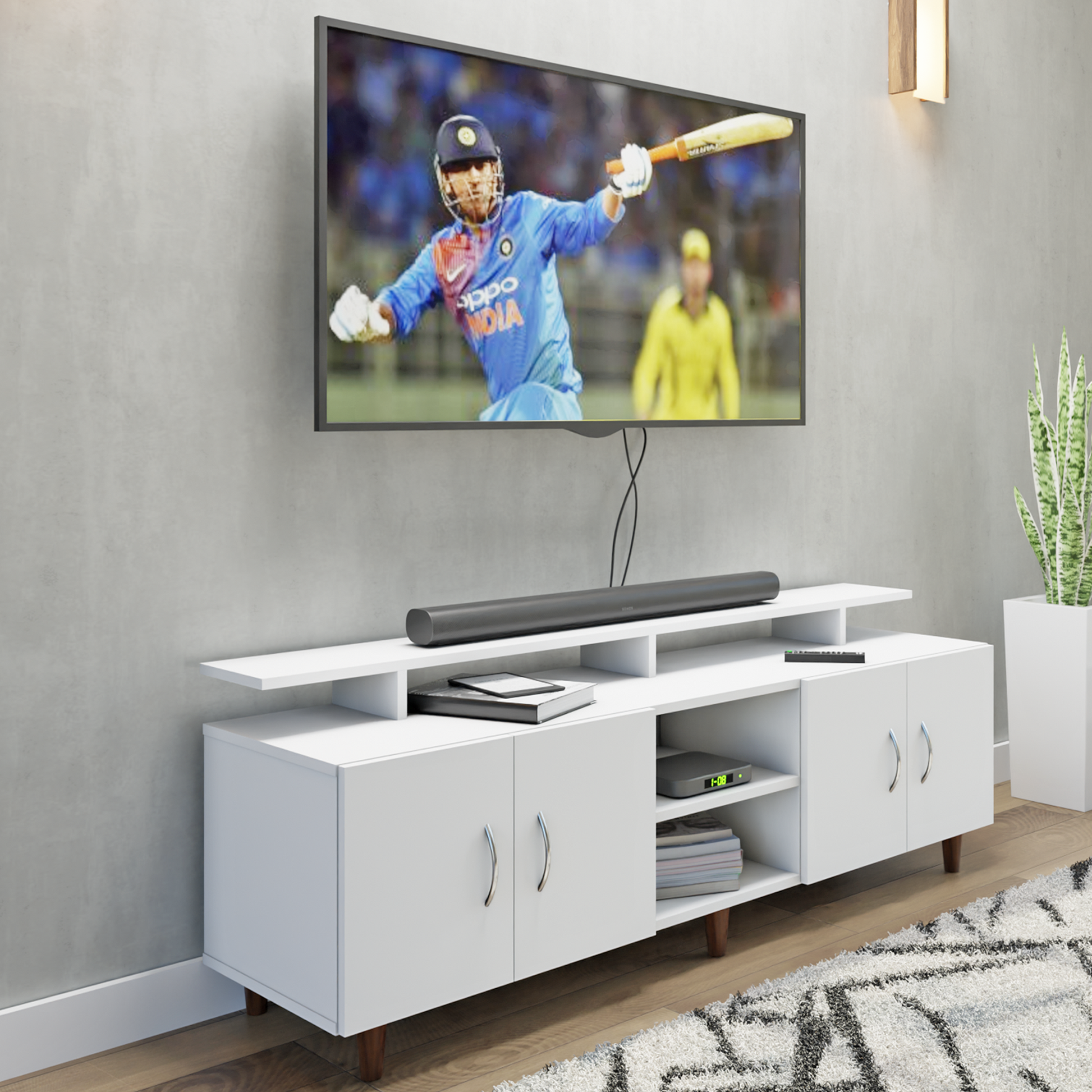 TV unit | 4 Doors, Open Shelves & Extension | Single Color TV & Entertainment Unit VIKI FURNITURE