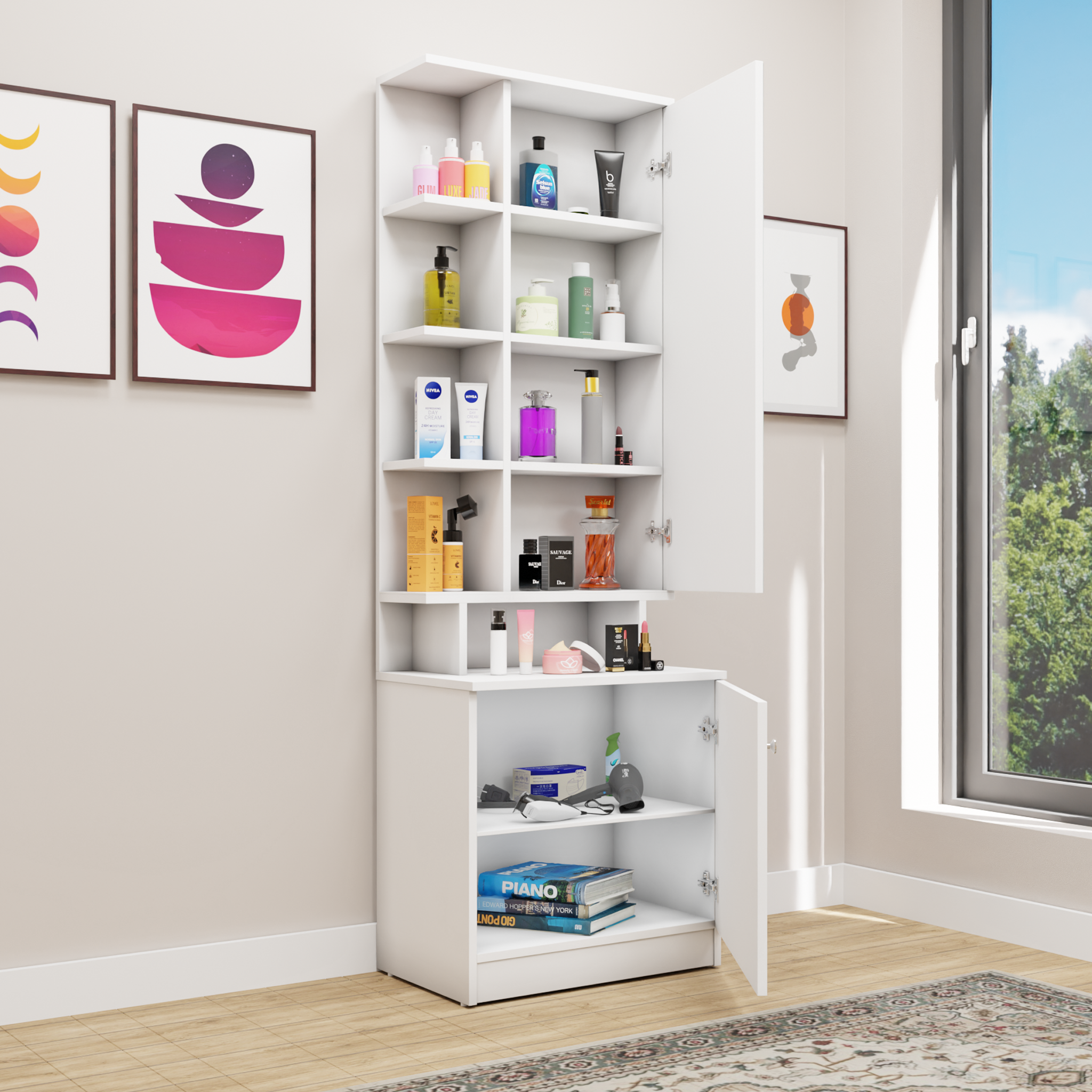 Dressing Table with Mirror Door | Drawer & Open Shelves Dressing Table VIKI FURNITURE