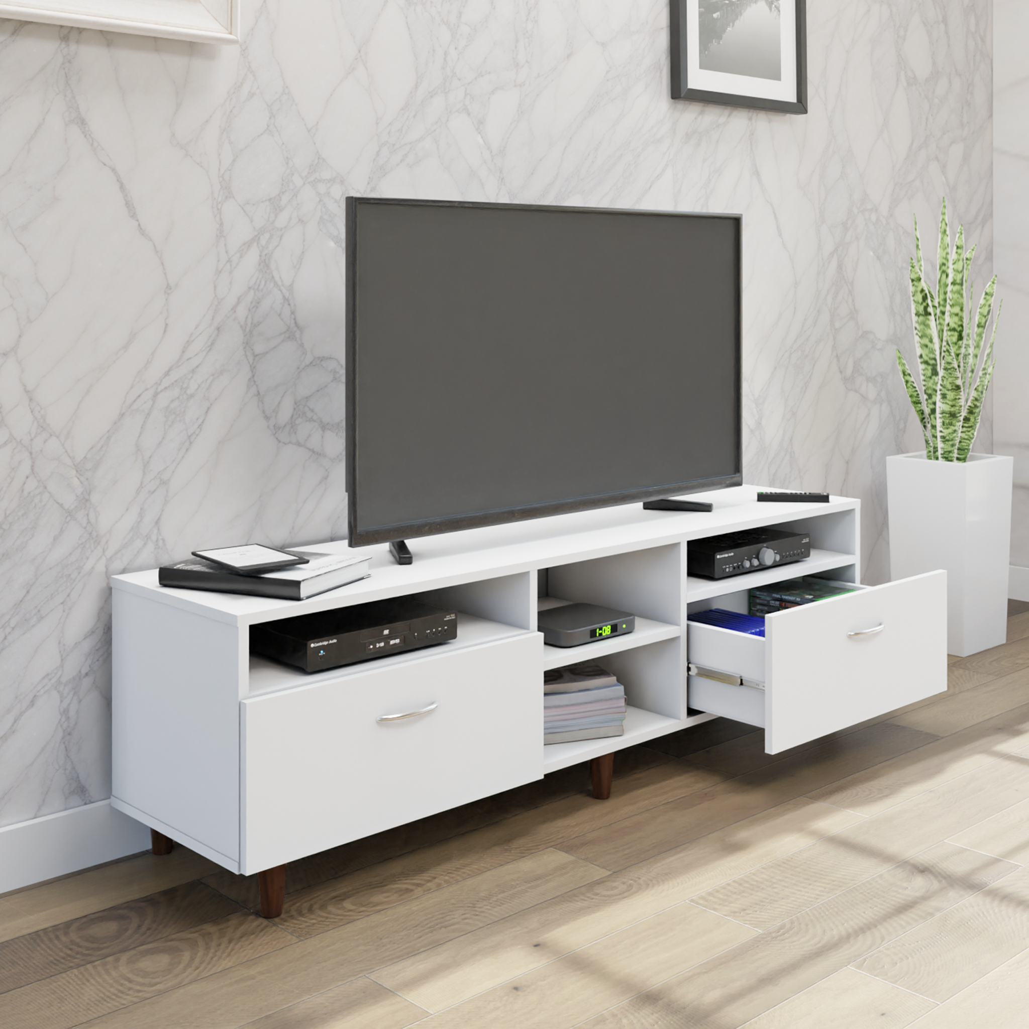 TV Unit | 2 Drawers, Open Shelves | Single Color TV & Entertainment Unit VIKI FURNITURE