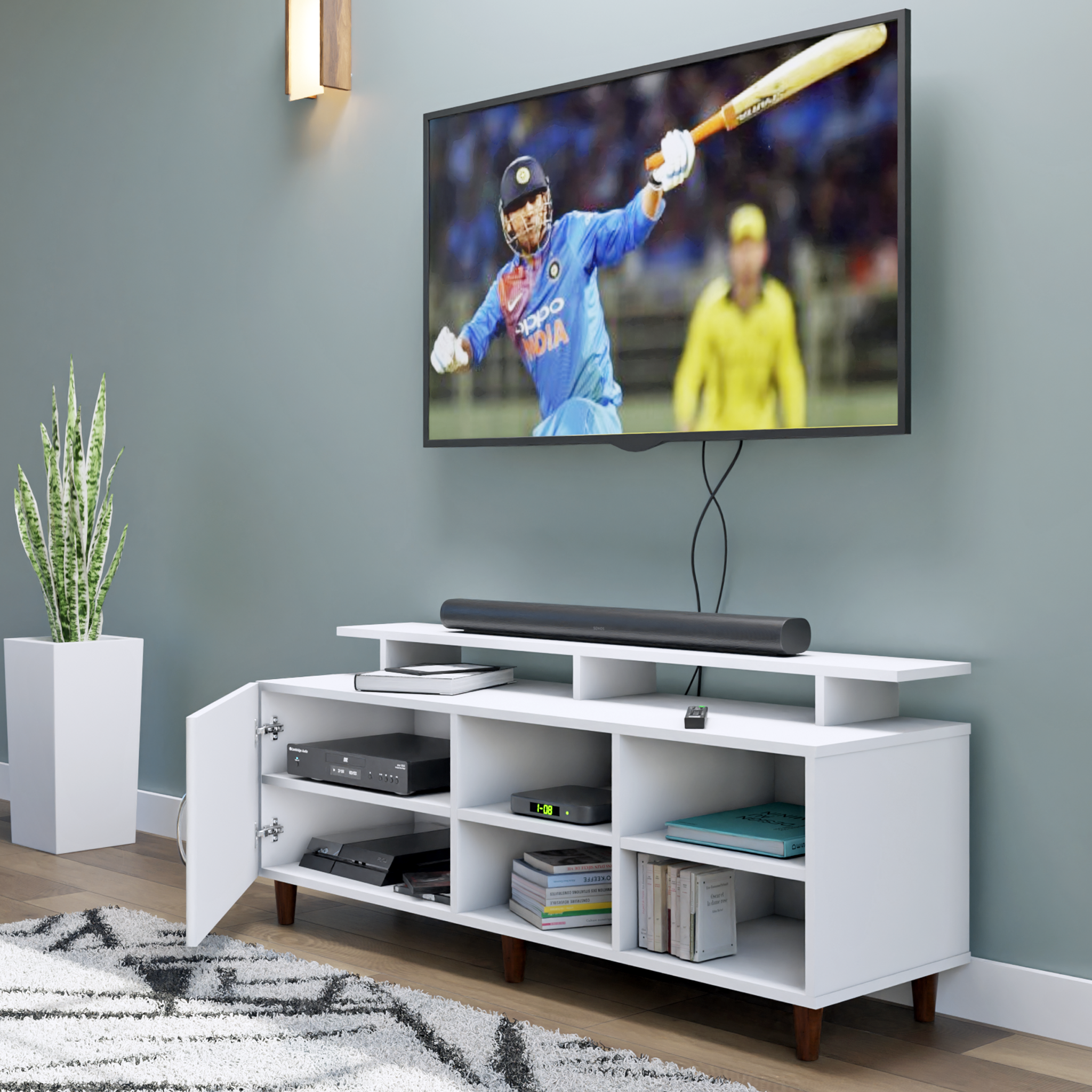 TV Unit | 1 Door, Open Shelves & Extension | Single Color TV & Entertainment Unit VIKI FURNITURE