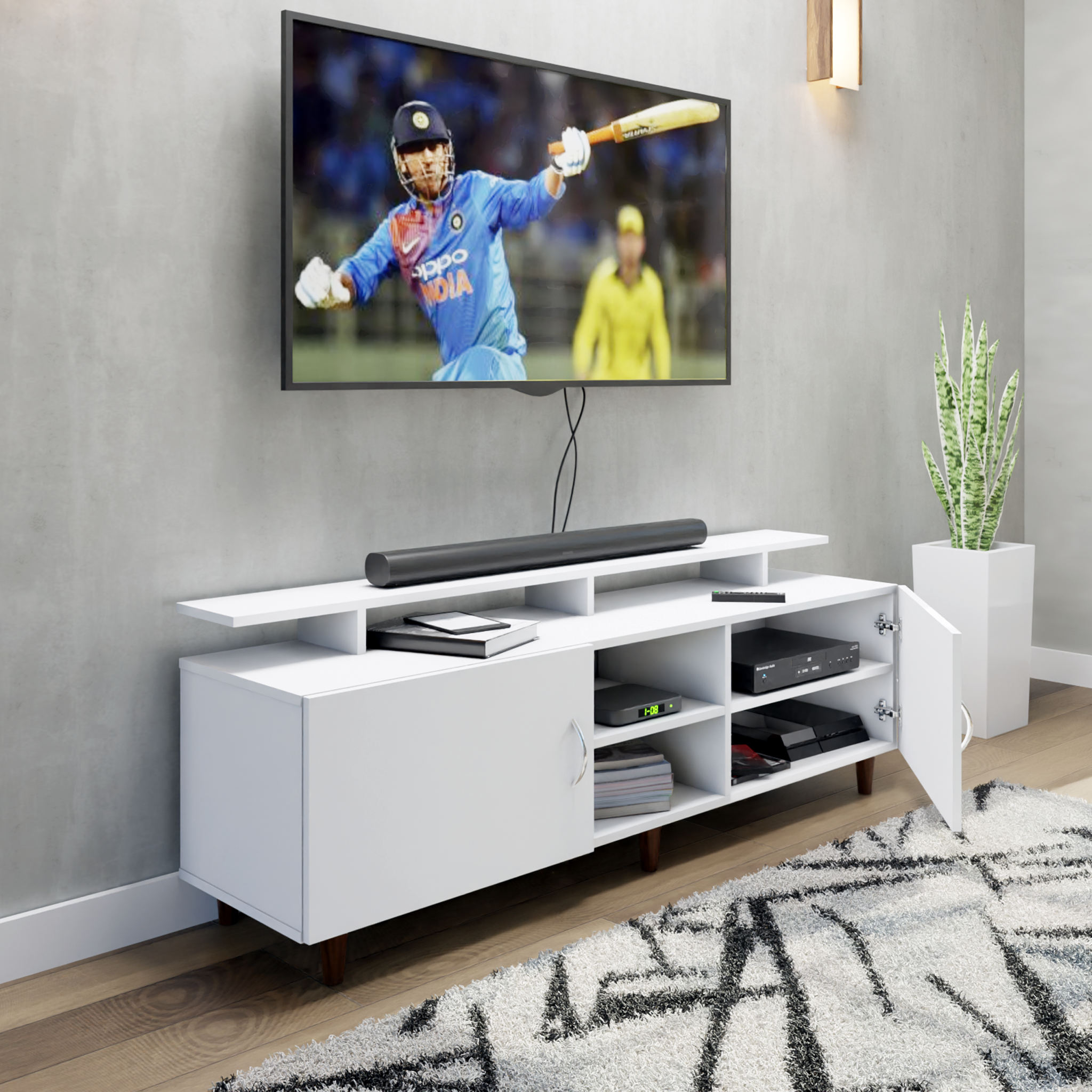 TV unit | 2 Doors, Open Shelves & Extension | Single Color TV & Entertainment Unit VIKI FURNITURE