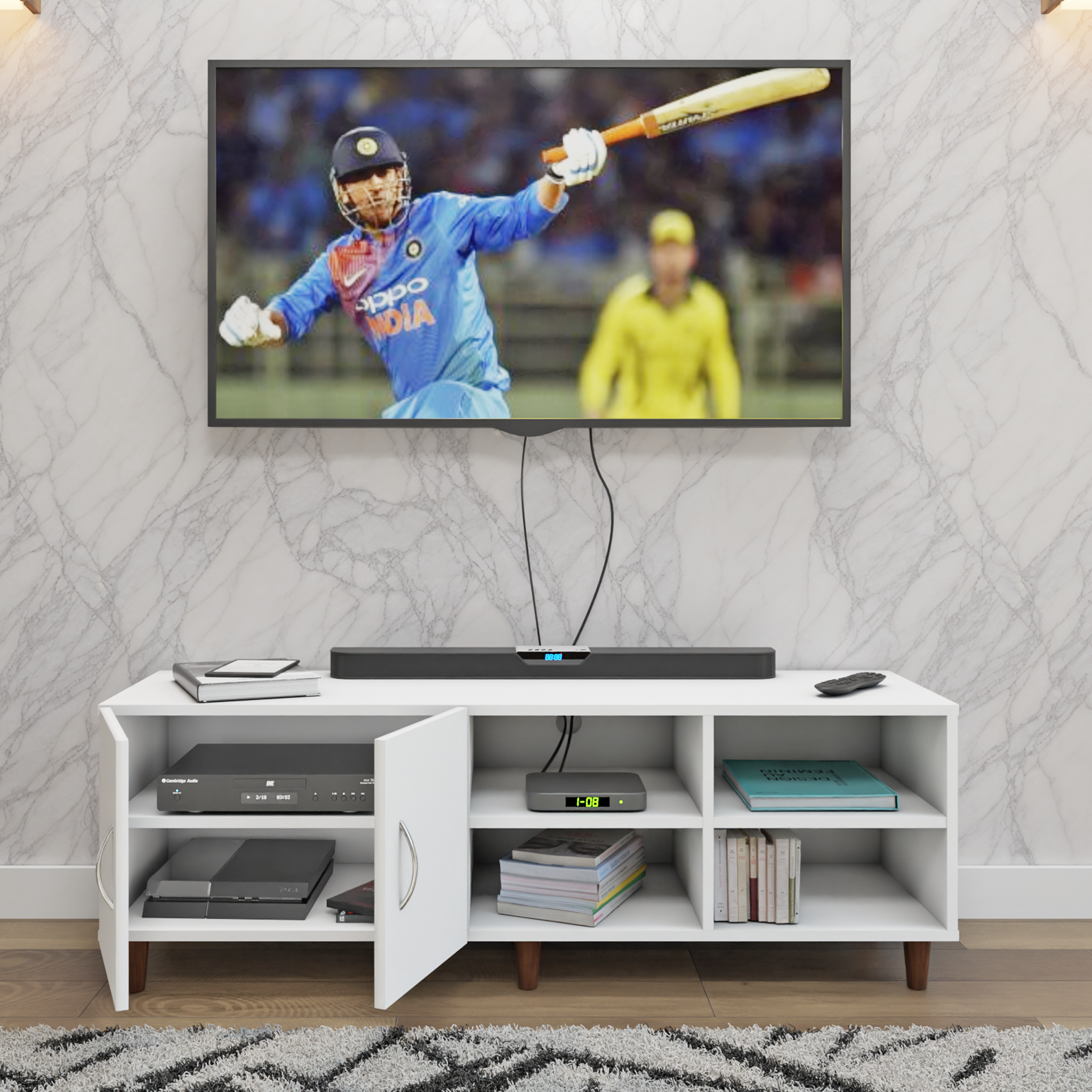 TV Unit | 2 Door, Open Shelves | Single Color TV & Entertainment Unit VIKI FURNITURE