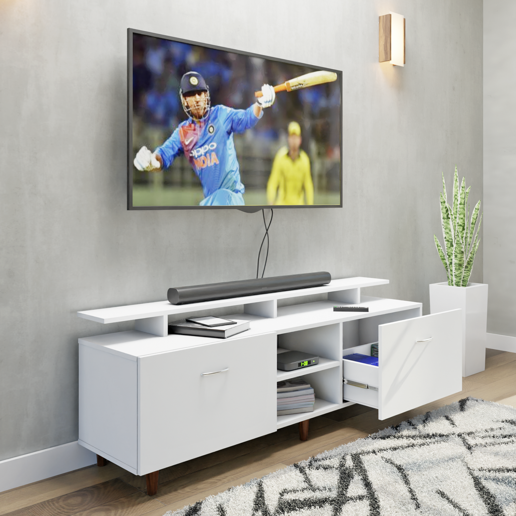 TV Unit | Drawers, Open Shelf & Extension | Single Color TV & Entertainment Unit VIKI FURNITURE