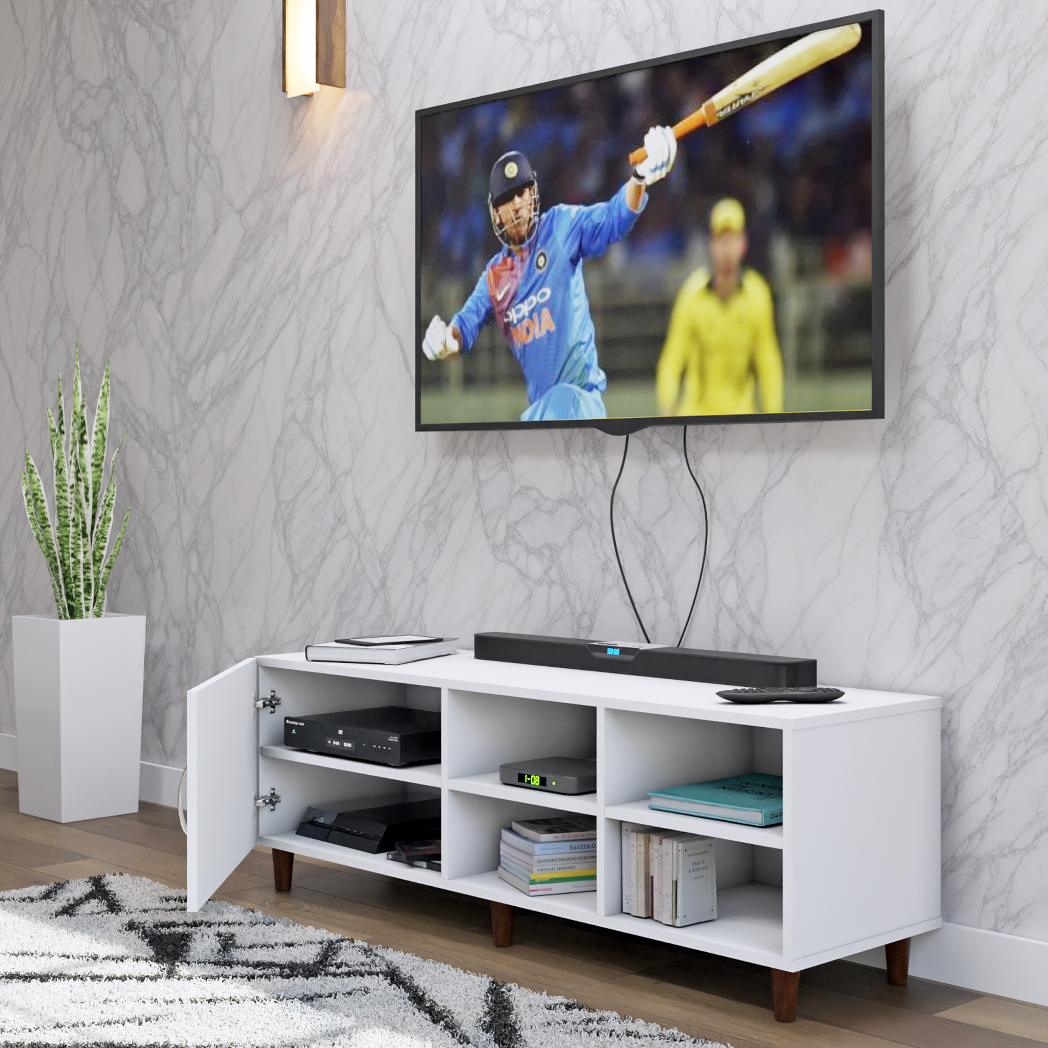 TV Unit | 1 Door, Open Shelves | Single Color TV & Entertainment Unit VIKI FURNITURE