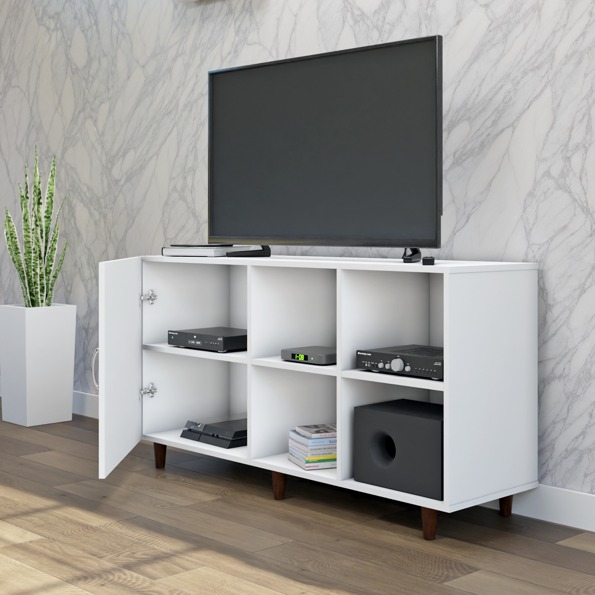 TV Unit | 1 Door, Open Shelves | Single Color TV & Entertainment Unit VIKI FURNITURE