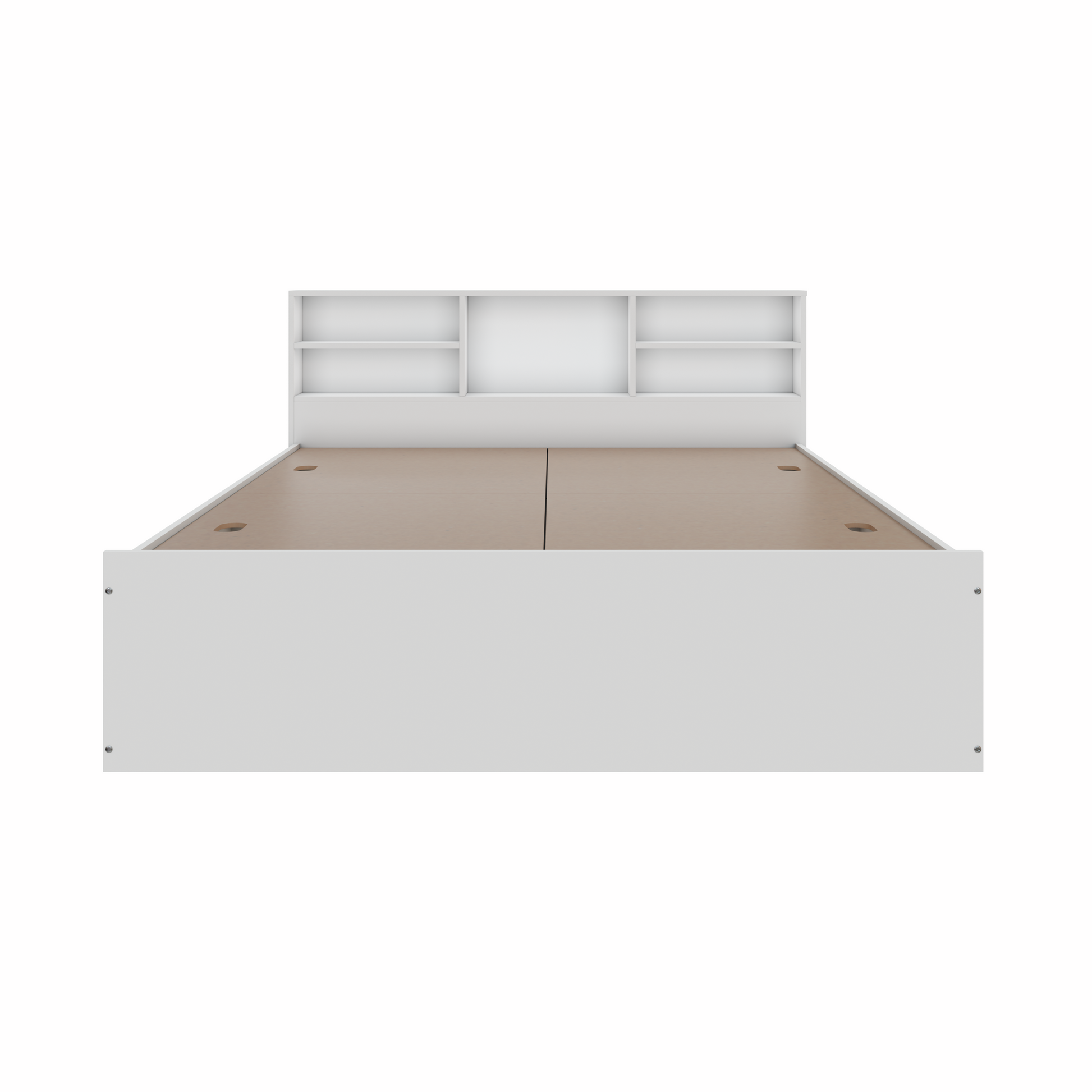 VIKI | Head Shelf Engineered Wood Bed with Storage, Bedroom Bed Bedroom Furniture Sets VIKI FURNITURE Frosty White Queen