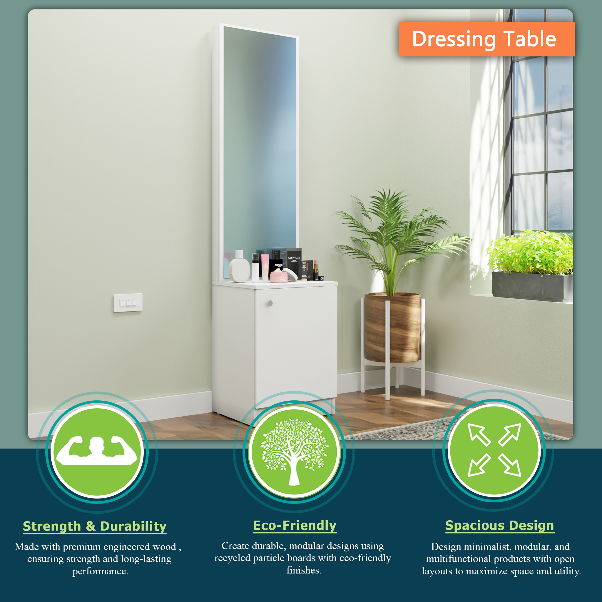 Dressing Table with Mirror Door | Shelves Dressing Table VIKI FURNITURE