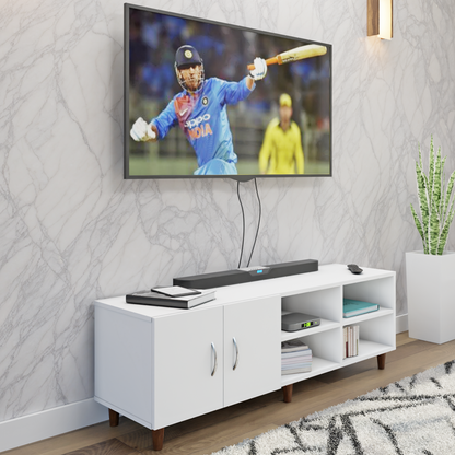 TV Unit | 2 Door, Open Shelves | Single Color TV & Entertainment Unit VIKI FURNITURE Frosty White