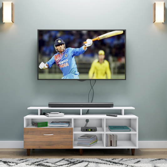 TV Unit | 1 Drawer, Shelf, Open Shelves & Extension | Dual Color TV & Entertainment Unit VIKI FURNITURE