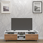 TV Unit | 2 Drawers, Open Shelves | Dual Color TV & Entertainment Unit VIKI FURNITURE Frosty White with Brussel Walnut