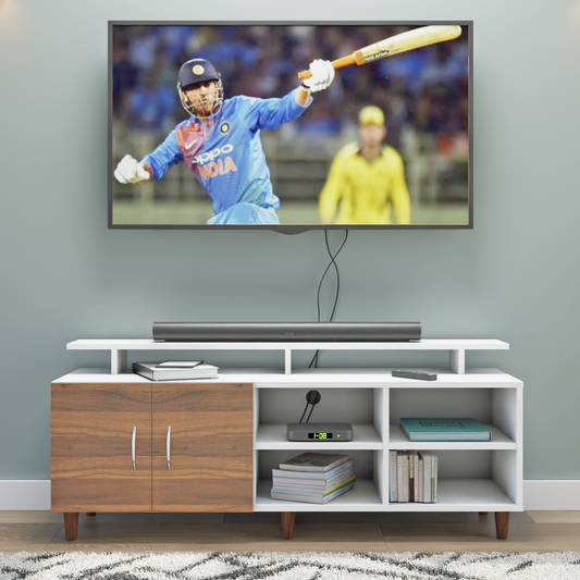 TV Unit | 2 Door, Open Shelves & Extension | Dual Color TV & Entertainment Unit VIKI FURNITURE