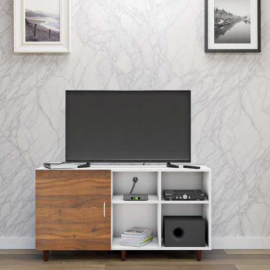 TV Unit | 1 Door, Open Shelves | Dual Color TV & Entertainment Unit VIKI FURNITURE