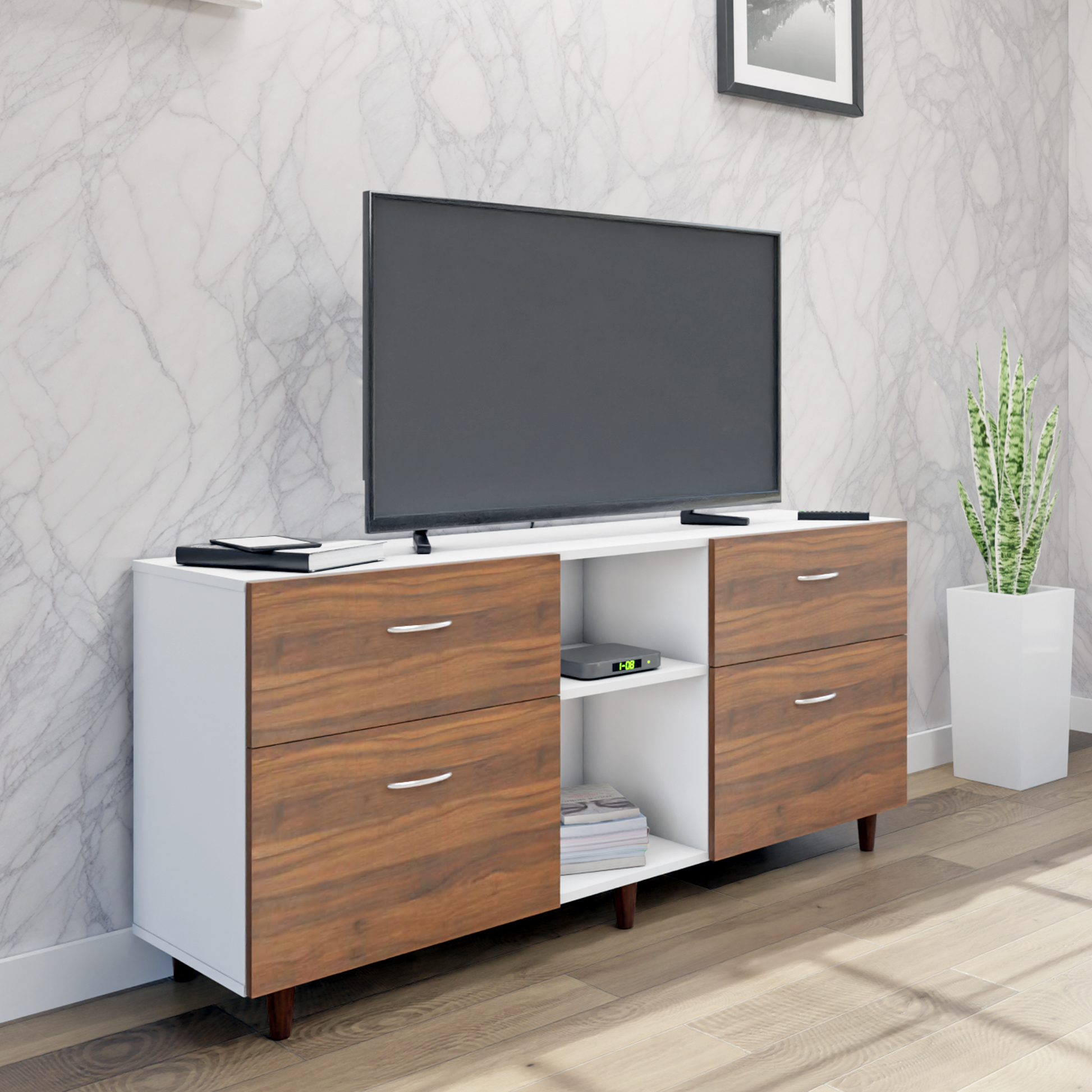 TV unit | 4 Drawers, Open Shelves | Dual Color TV & Entertainment Unit VIKI FURNITURE