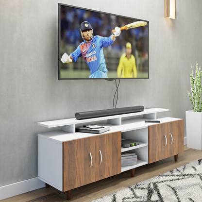 TV unit | 4 Doors, Open Shelves & Extension | Dual Color TV & Entertainment Unit VIKI FURNITURE