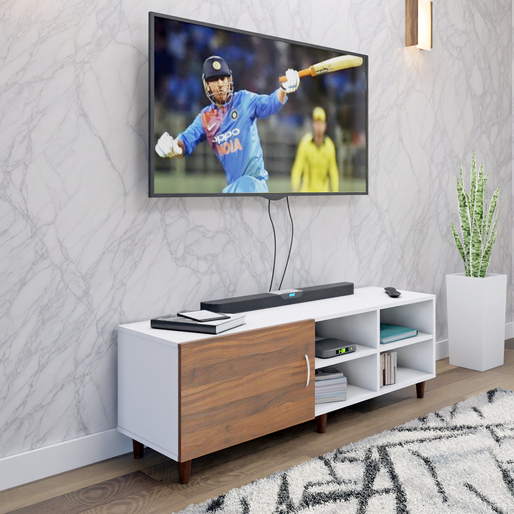 TV Unit | 1 Door, Open Shelves | Dual Color TV & Entertainment Unit VIKI FURNITURE