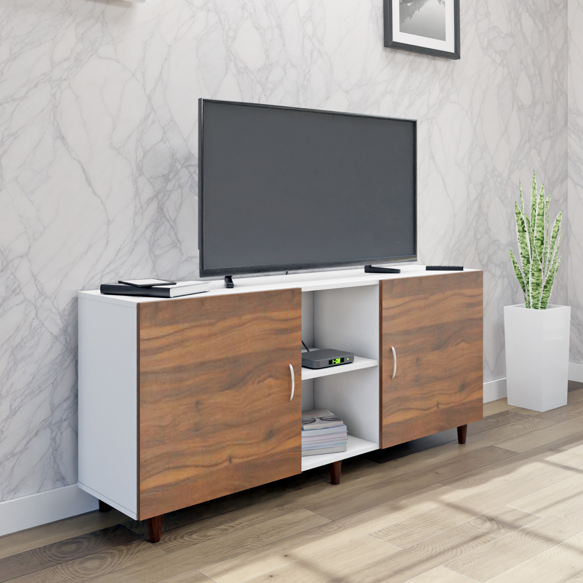 TV Unit | 2 Doors, Open Shelves | Dual Color TV & Entertainment Unit VIKI FURNITURE