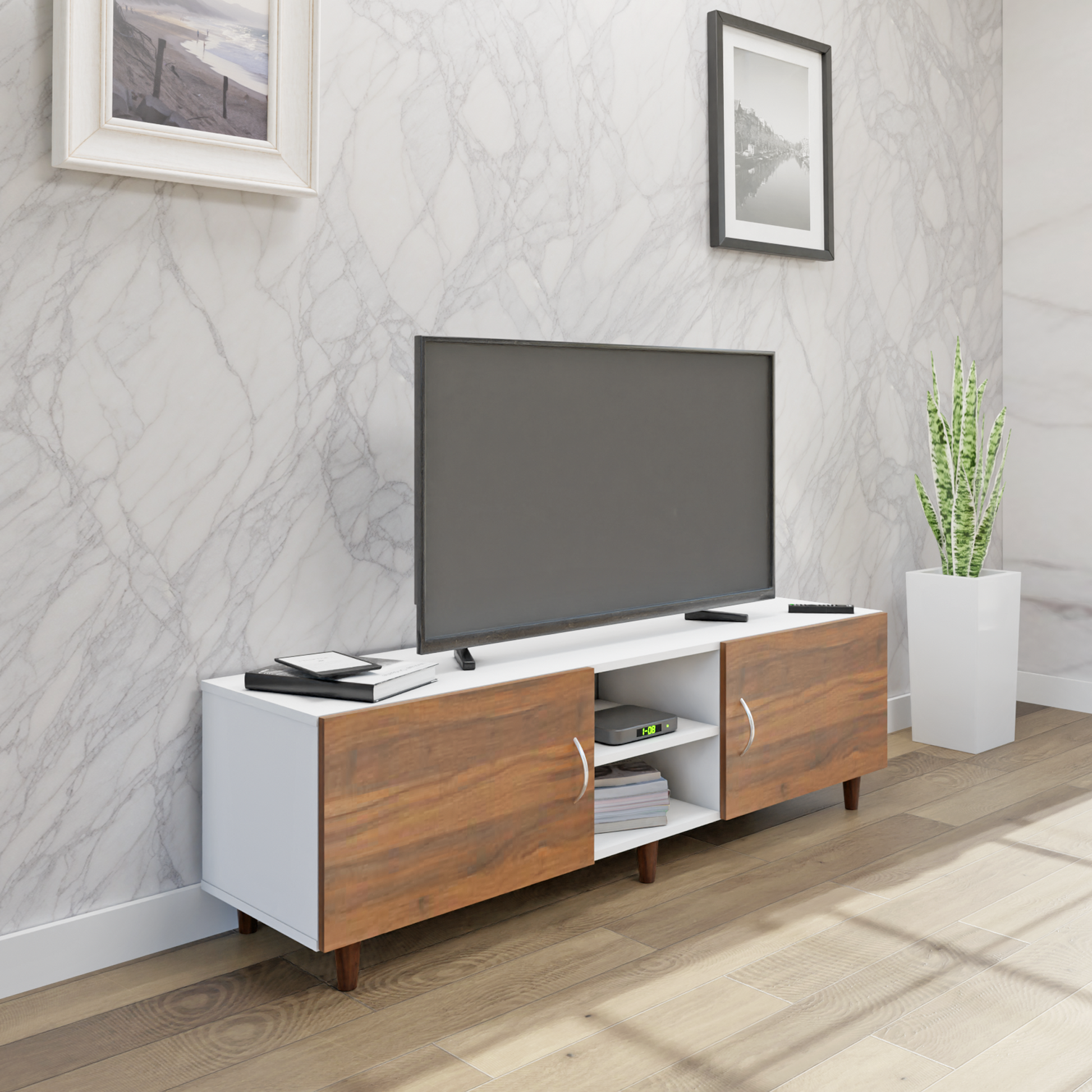TV Unit | 2 Doors, Open Shelves | Dual Color TV & Entertainment Unit VIKI FURNITURE