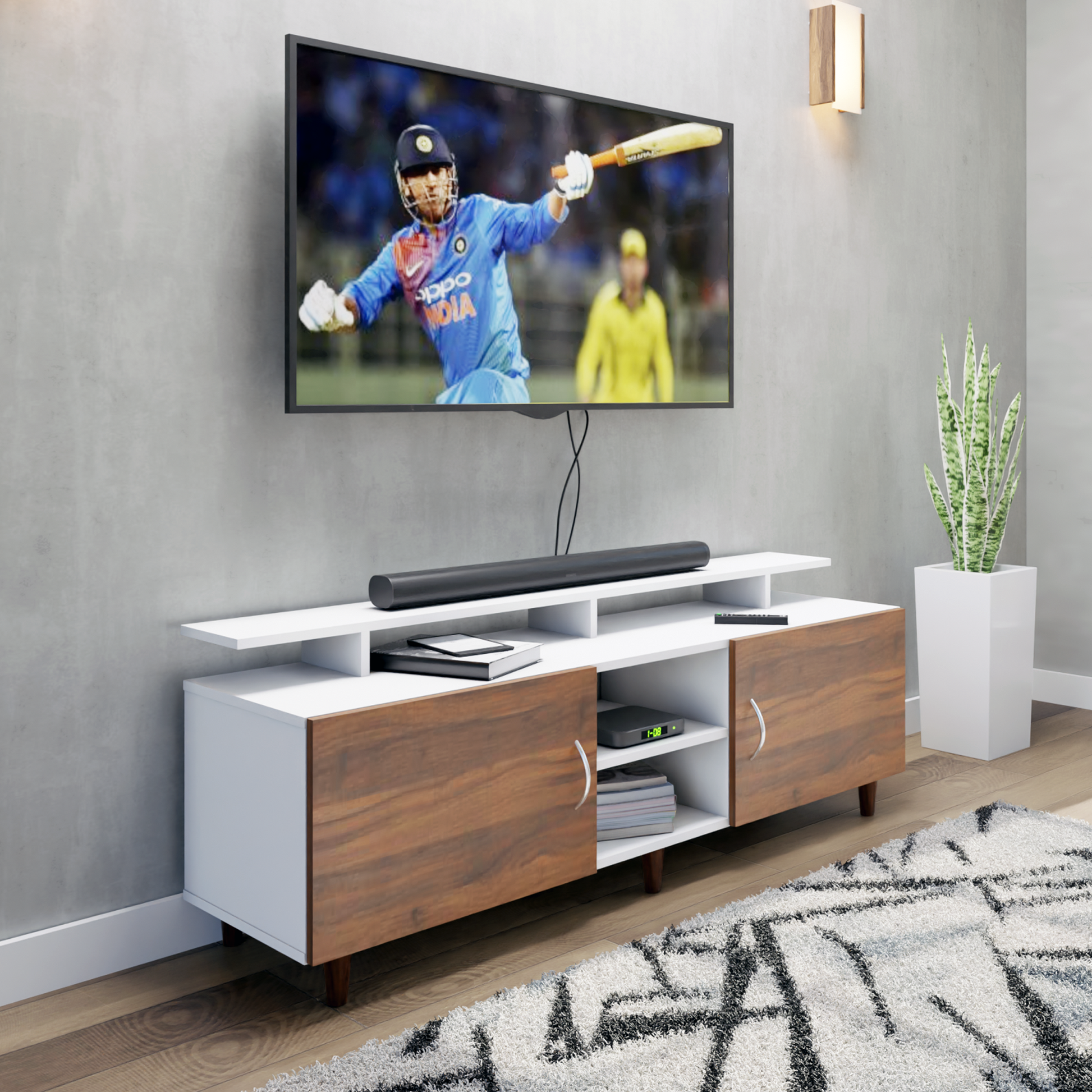 TV unit | 2 Doors, Open Shelves & Extension | Dual Color TV & Entertainment Unit VIKI FURNITURE
