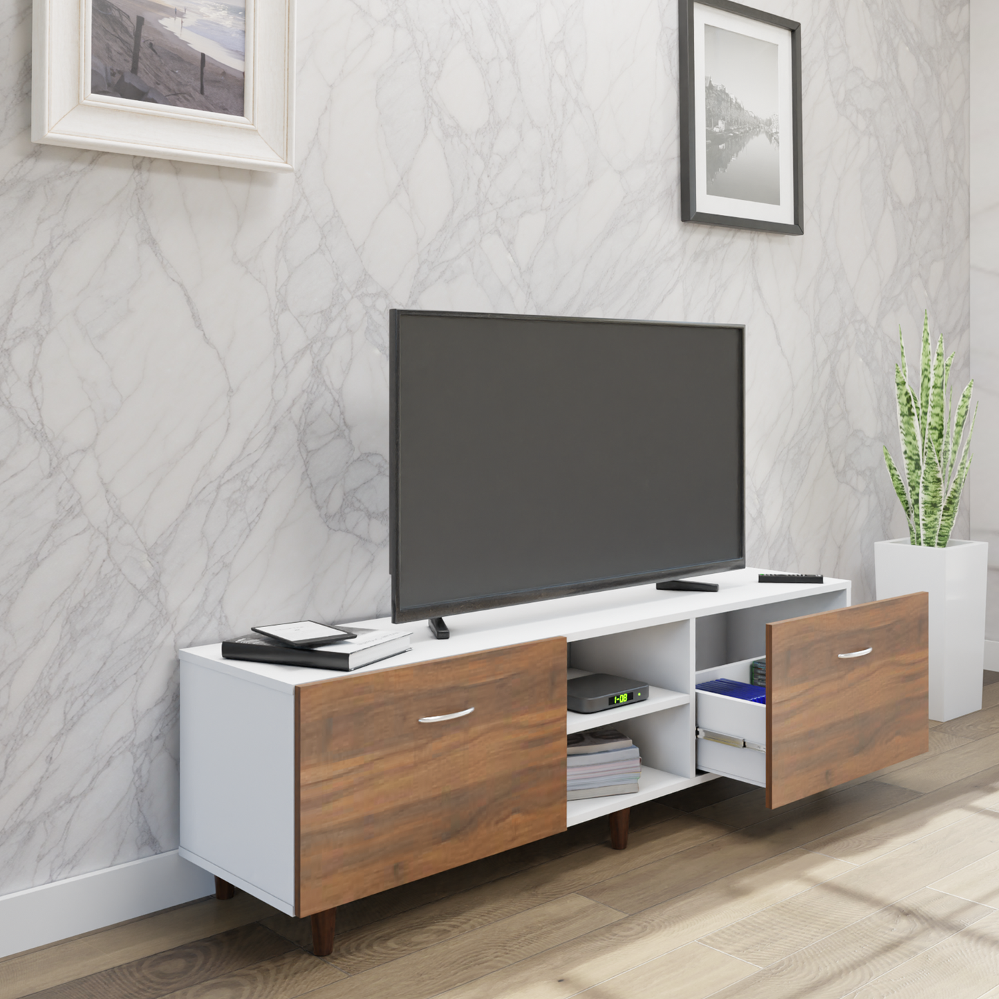 TV Unit | Drawers, Open Shelf | Dual Color TV & Entertainment Unit VIKI FURNITURE