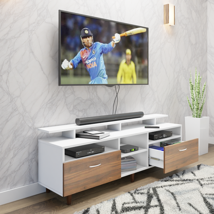 TV Unit | 2 Drawers, Open Shelves & Extension | Dual Color TV & Entertainment Unit VIKI FURNITURE