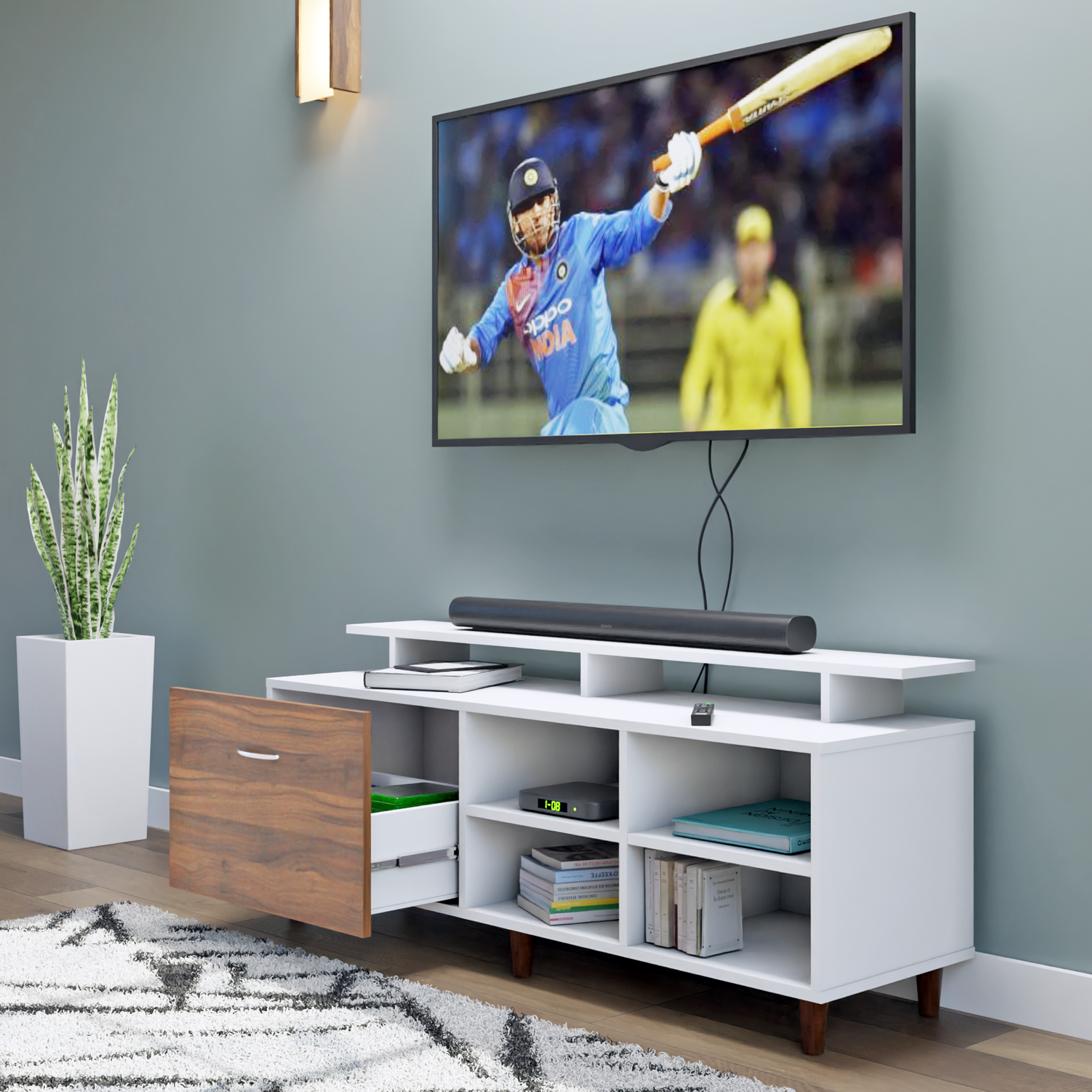 TV Unit | 1 Drawer, Open Shelves & Extension | Dual Color TV & Entertainment Unit VIKI FURNITURE