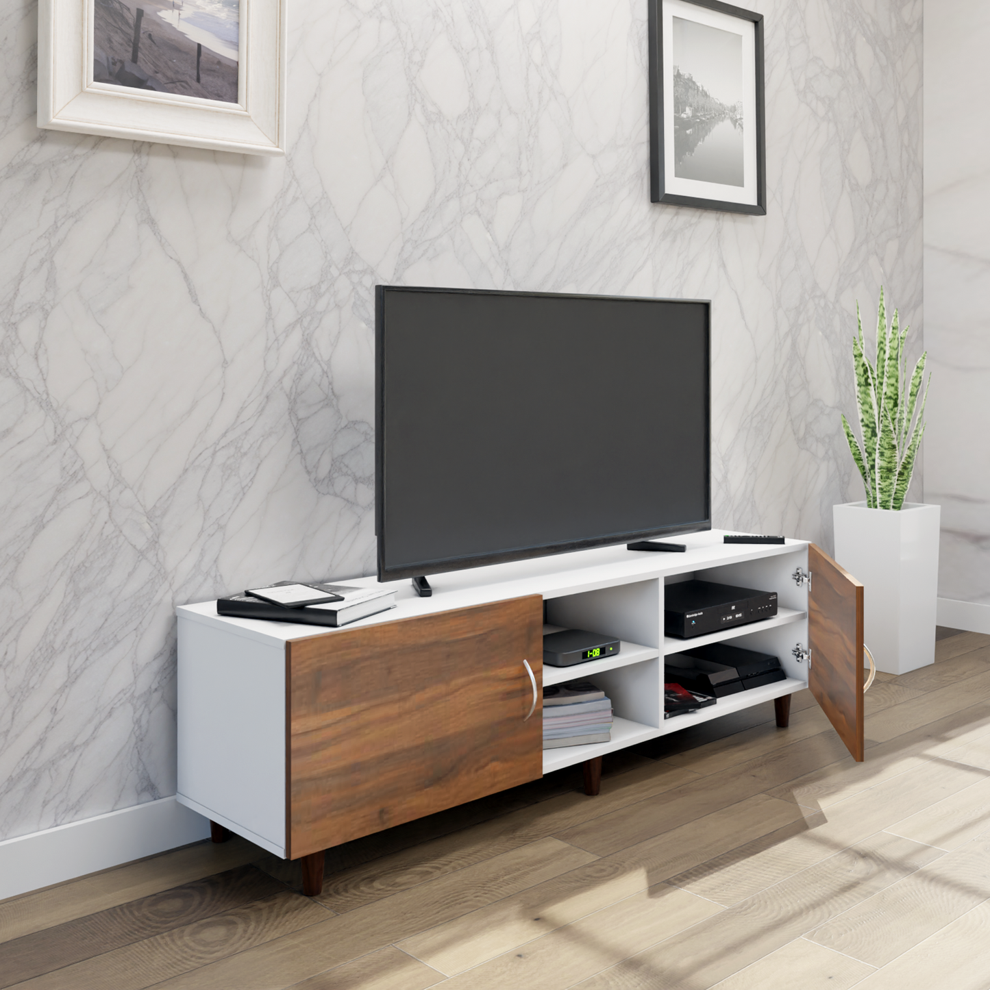 TV Unit | 2 Doors, Open Shelves | Dual Color TV & Entertainment Unit VIKI FURNITURE