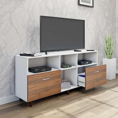 TV unit | 2 Drawers, Shelf & Open Shelves | Dual Color TV & Entertainment Unit VIKI FURNITURE