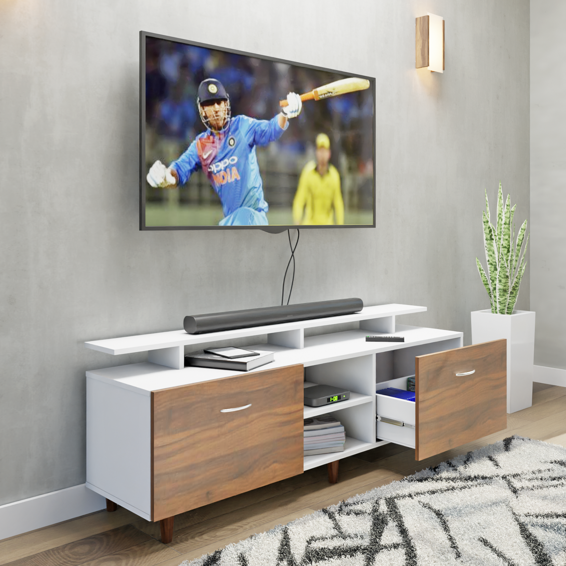 TV Unit | Drawers, Open Shelf & Extension | Dual Color TV & Entertainment Unit VIKI FURNITURE