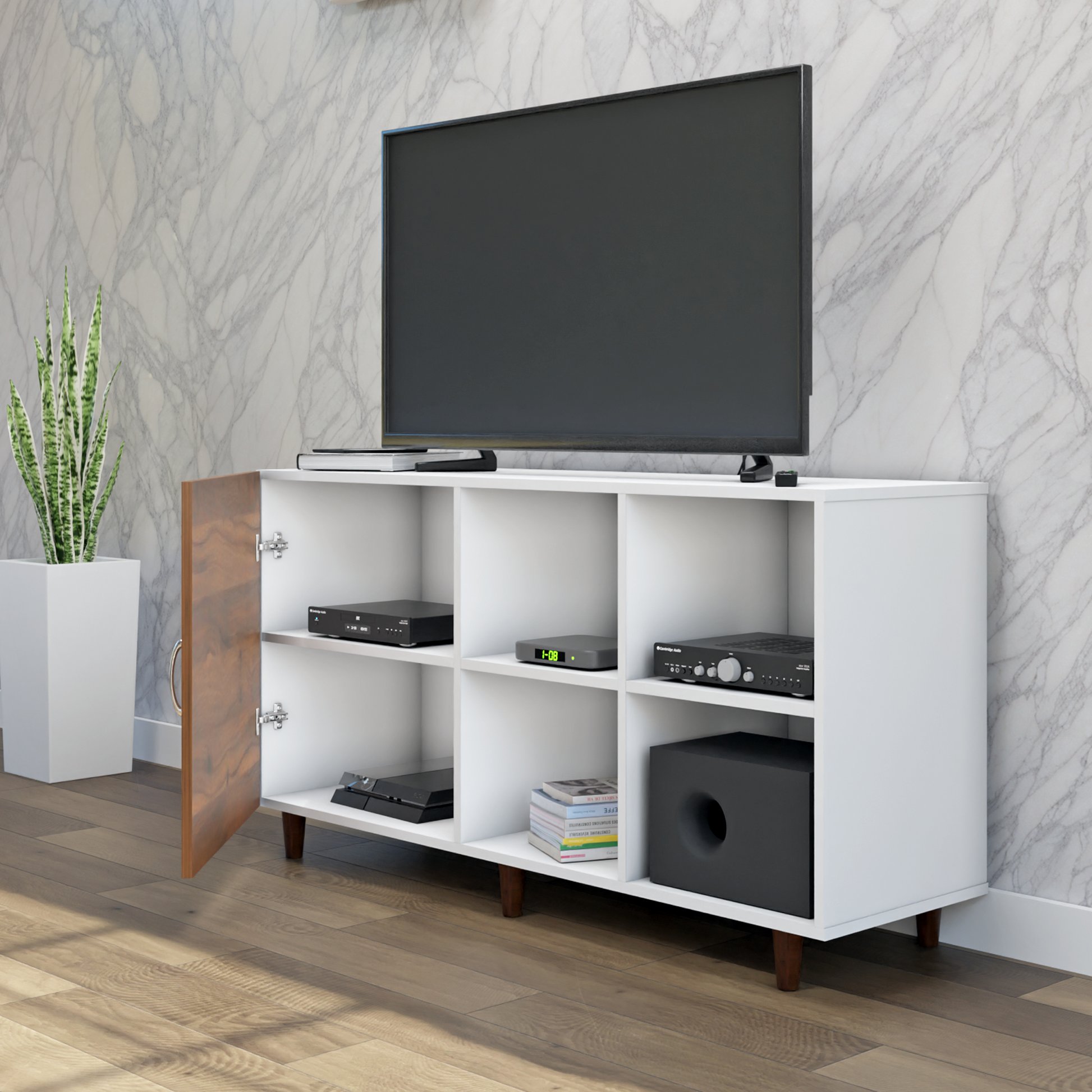 TV Unit | 1 Door, Open Shelves | Dual Color TV & Entertainment Unit VIKI FURNITURE