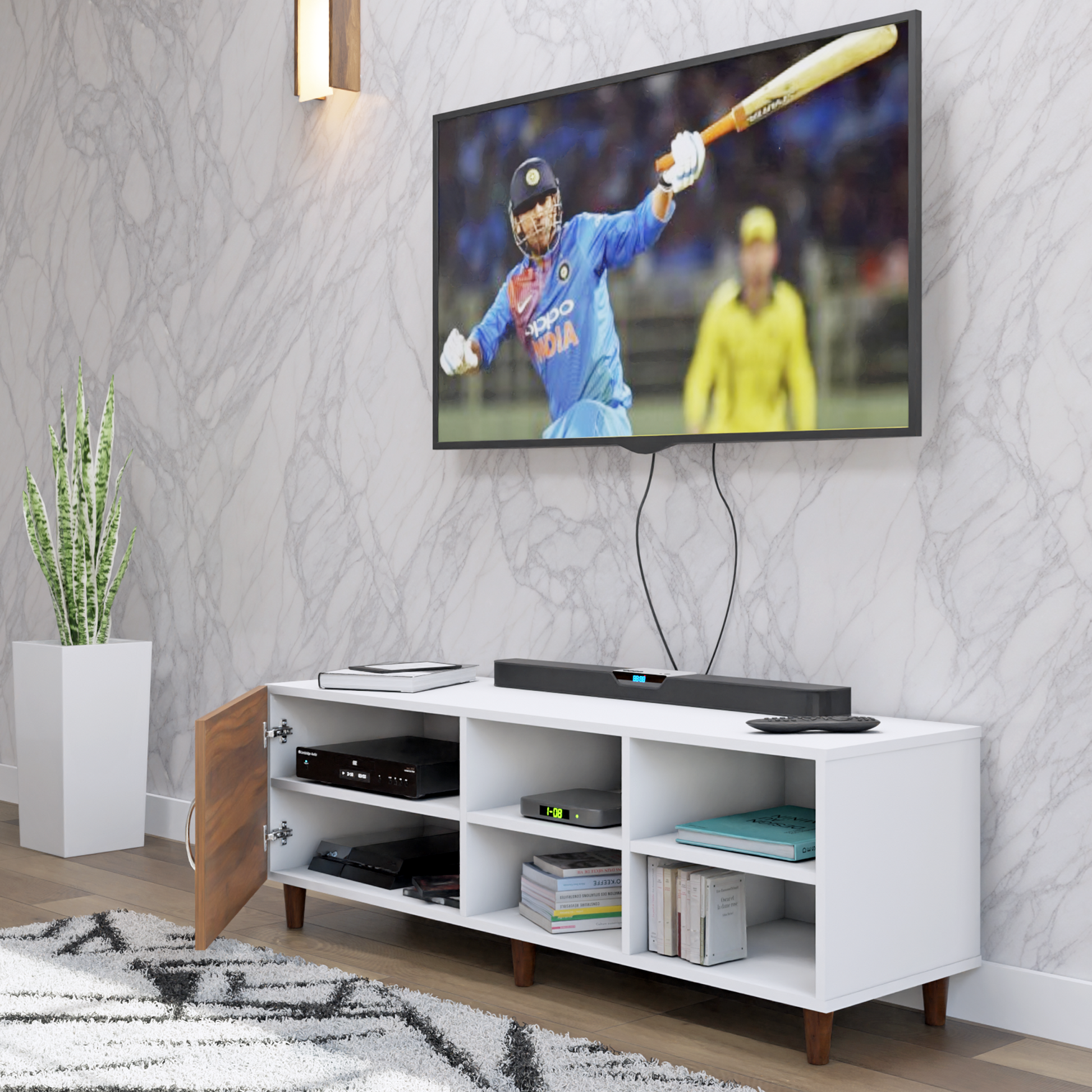 TV Unit | 1 Door, Open Shelves | Dual Color TV & Entertainment Unit VIKI FURNITURE