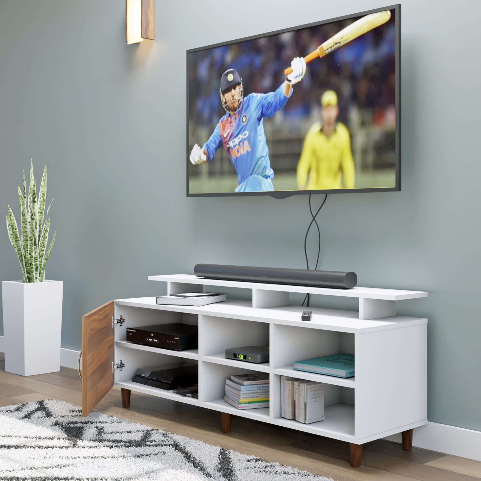TV Unit | 1 Door, Open Shelves & Extension | Dual Color TV & Entertainment Unit VIKI FURNITURE