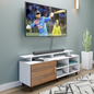 TV Unit | 1 Door, Open Shelves & Extension | Dual Color TV & Entertainment Unit VIKI FURNITURE Frosty White with Brussel Walnut