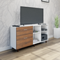 TV Unit | 2 Drawers, Shelf & Open Shelves | Dual Color TV & Entertainment Unit VIKI FURNITURE Frosty White with Brussel Walnut