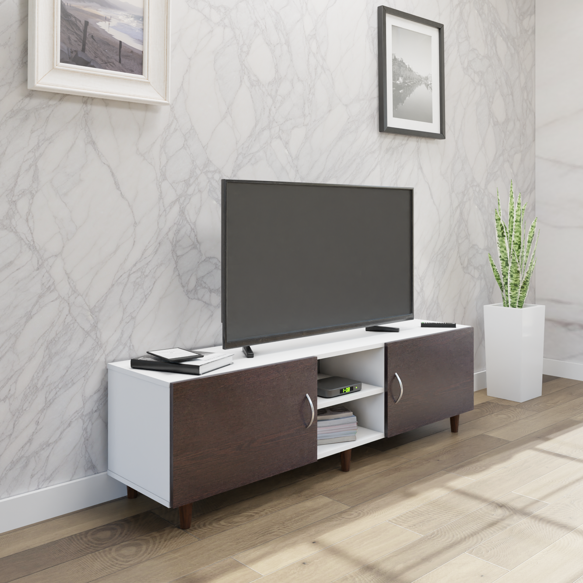 TV Unit | 2 Doors, Open Shelves | Dual Color TV & Entertainment Unit VIKI FURNITURE