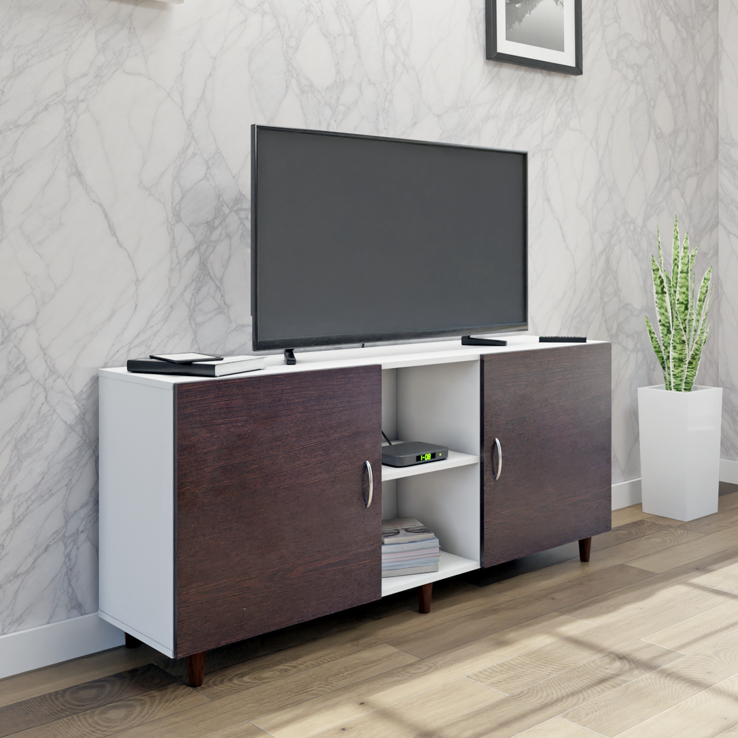 TV Unit | 2 Doors, Open Shelves | Dual Color TV & Entertainment Unit VIKI FURNITURE