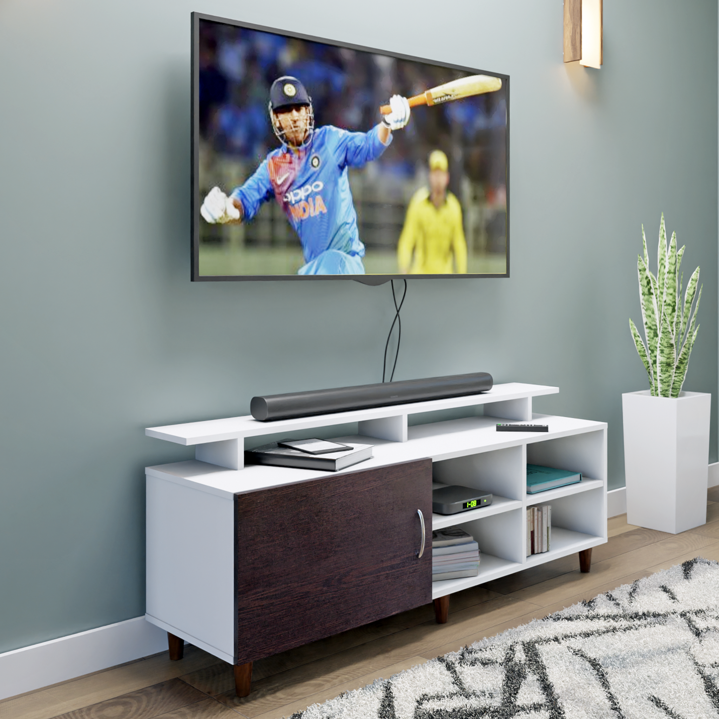 TV Unit | 1 Door, Open Shelves & Extension | Dual Color TV & Entertainment Unit VIKI FURNITURE