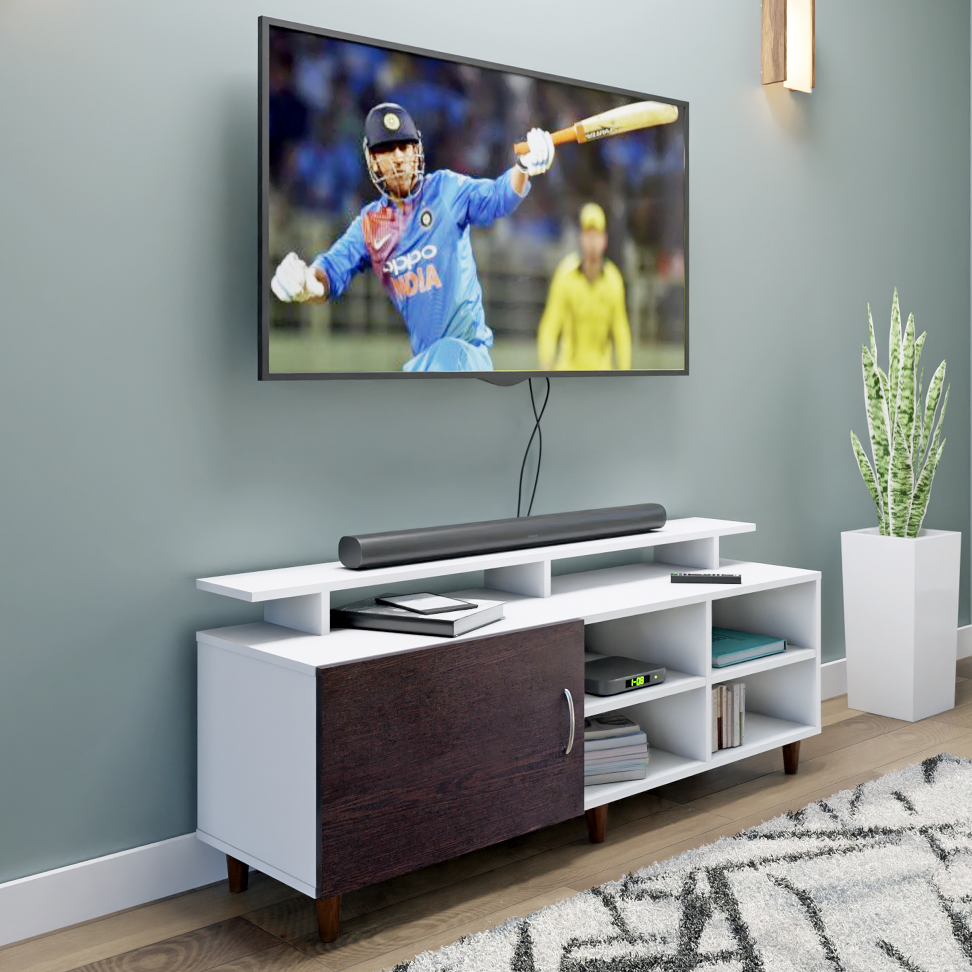 TV Unit | 1 Door, Open Shelves & Extension | Dual Color TV & Entertainment Unit VIKI FURNITURE